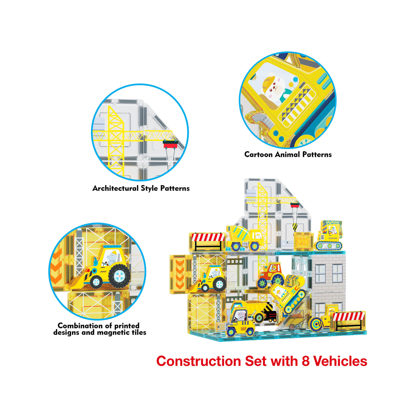 PicassoTiles Construction Adventure Magnet Tile Set with Action Figures