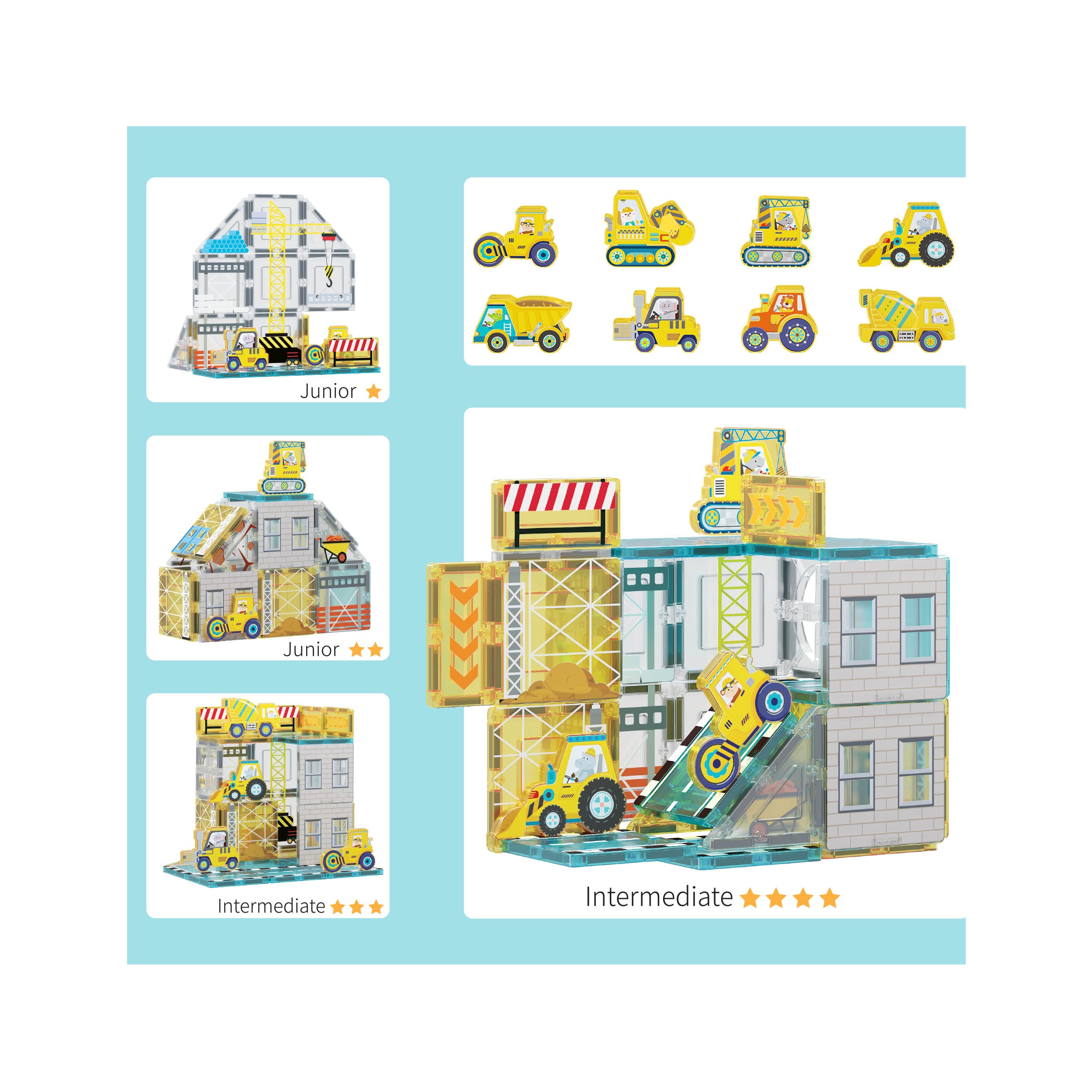 PicassoTiles Construction Adventure Magnet Tile Set with Action Figures