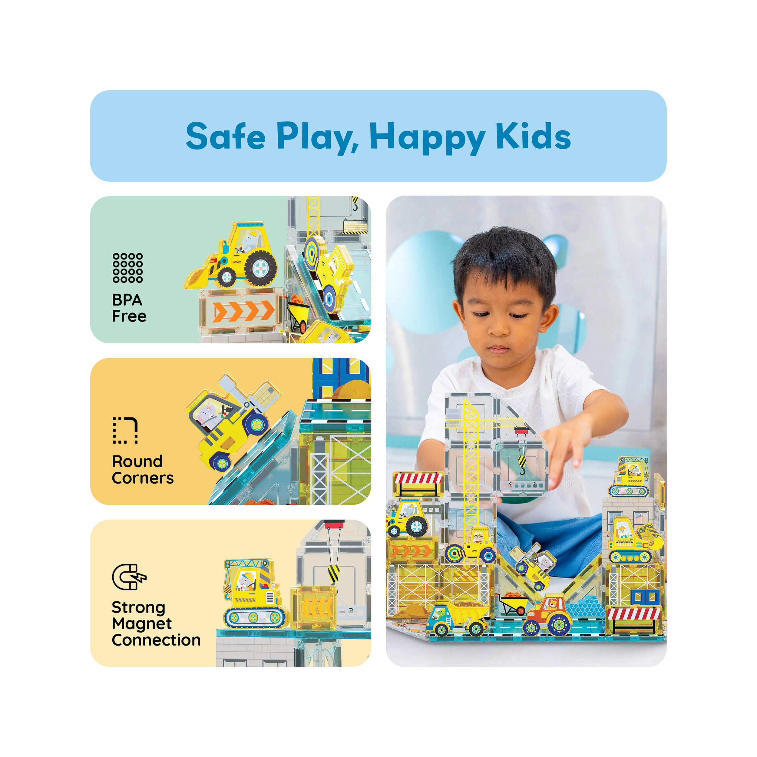 PicassoTiles Magnetic Tile Construction Adventure Set with Vehicle Figures