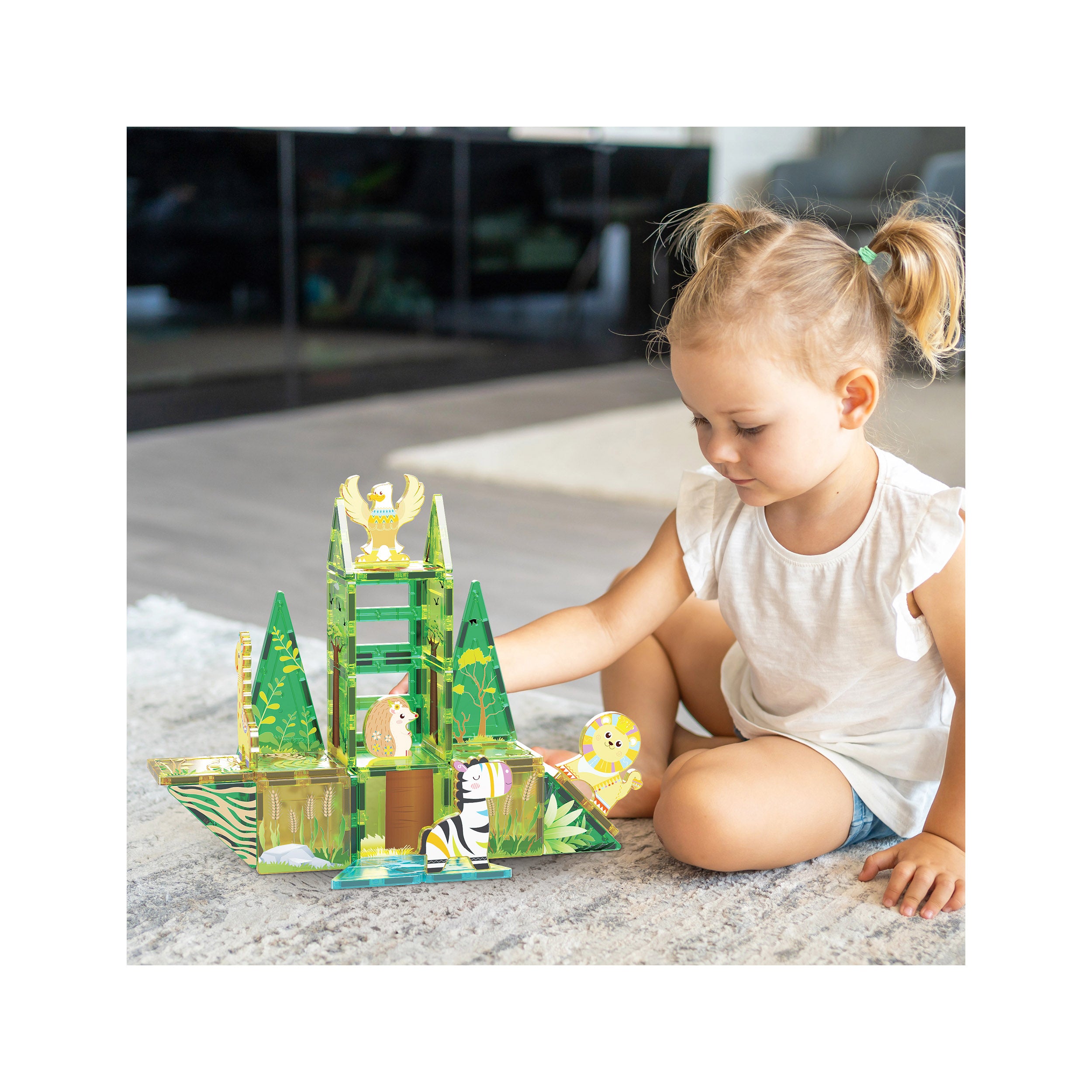 PicassoTiles Safari Magnet Tile Building Blocks with 8 Magnetic Animal