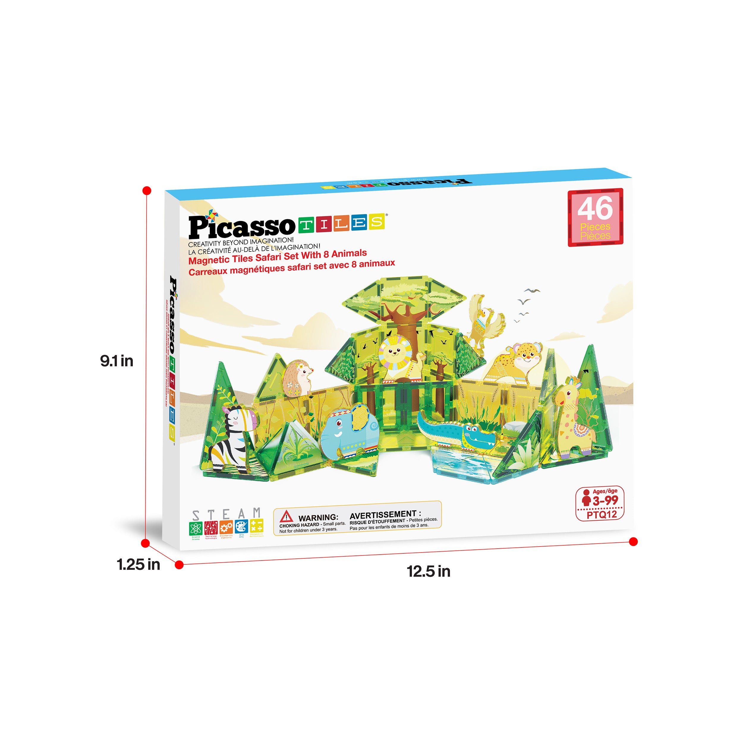PicassoTiles Safari Magnet Tile Building Blocks with 8 Magnetic Animals