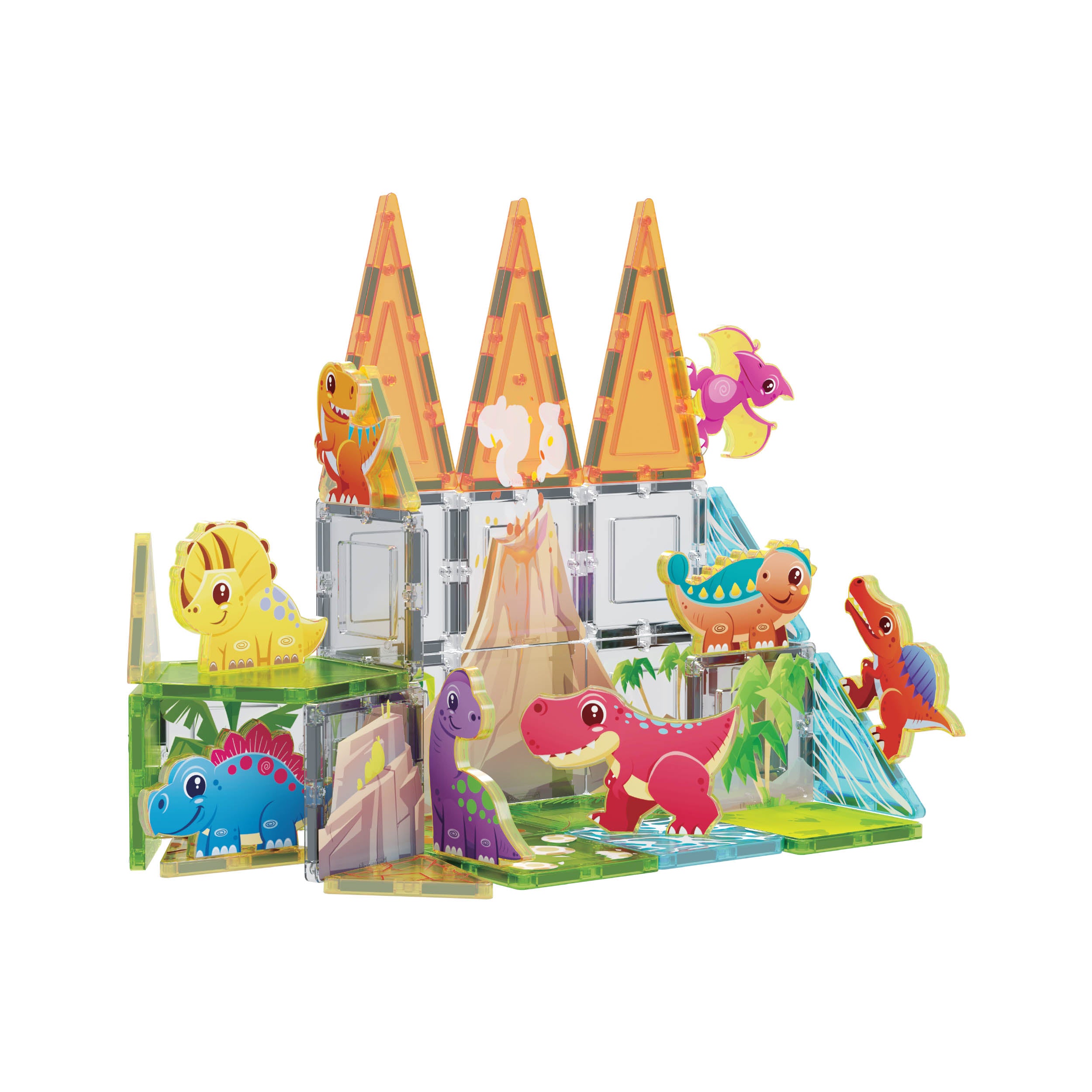 PicassoTiles Dino World Magnetic Tiles Adventure Set - 38 Pieces