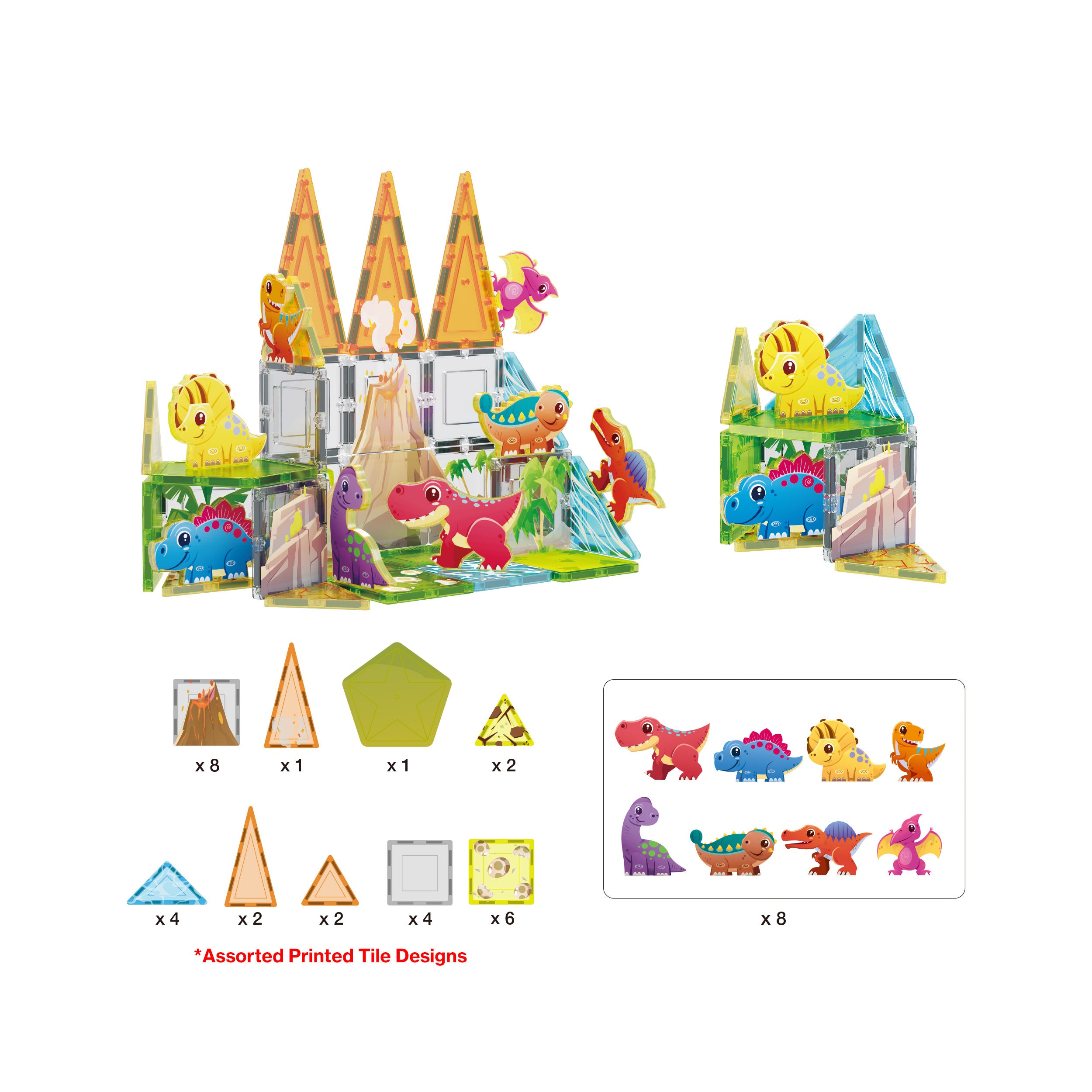PicassoTiles Dino World Magnetic Tiles Adventure Set - 38 Pieces