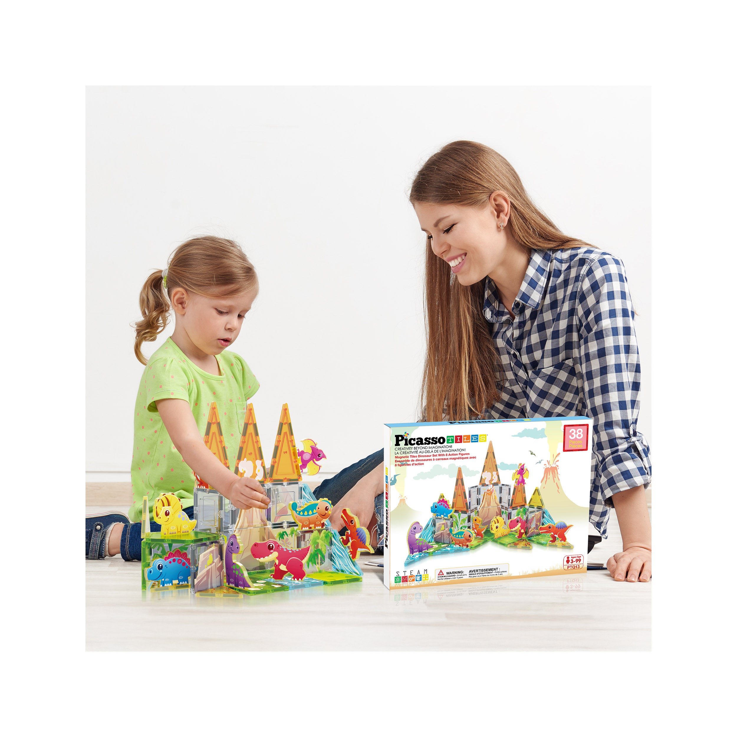 PicassoTiles Dino World Magnetic Tiles Adventure Set - 38 Pieces
