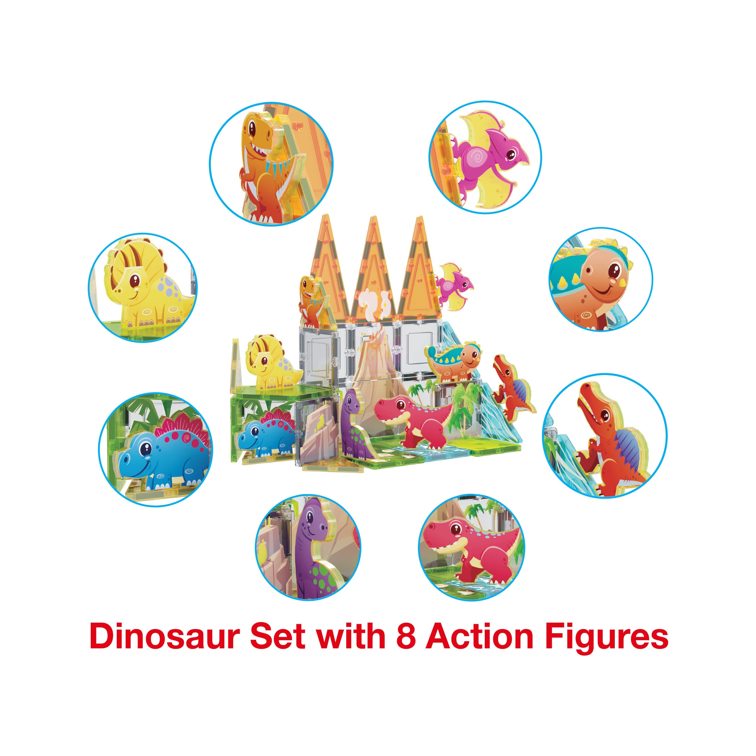 PicassoTiles Dino World Magnetic Tiles Adventure Set - 38 Pieces