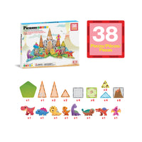 PicassoTiles Dino World Magnetic Tiles Adventure Set - 38 Pieces