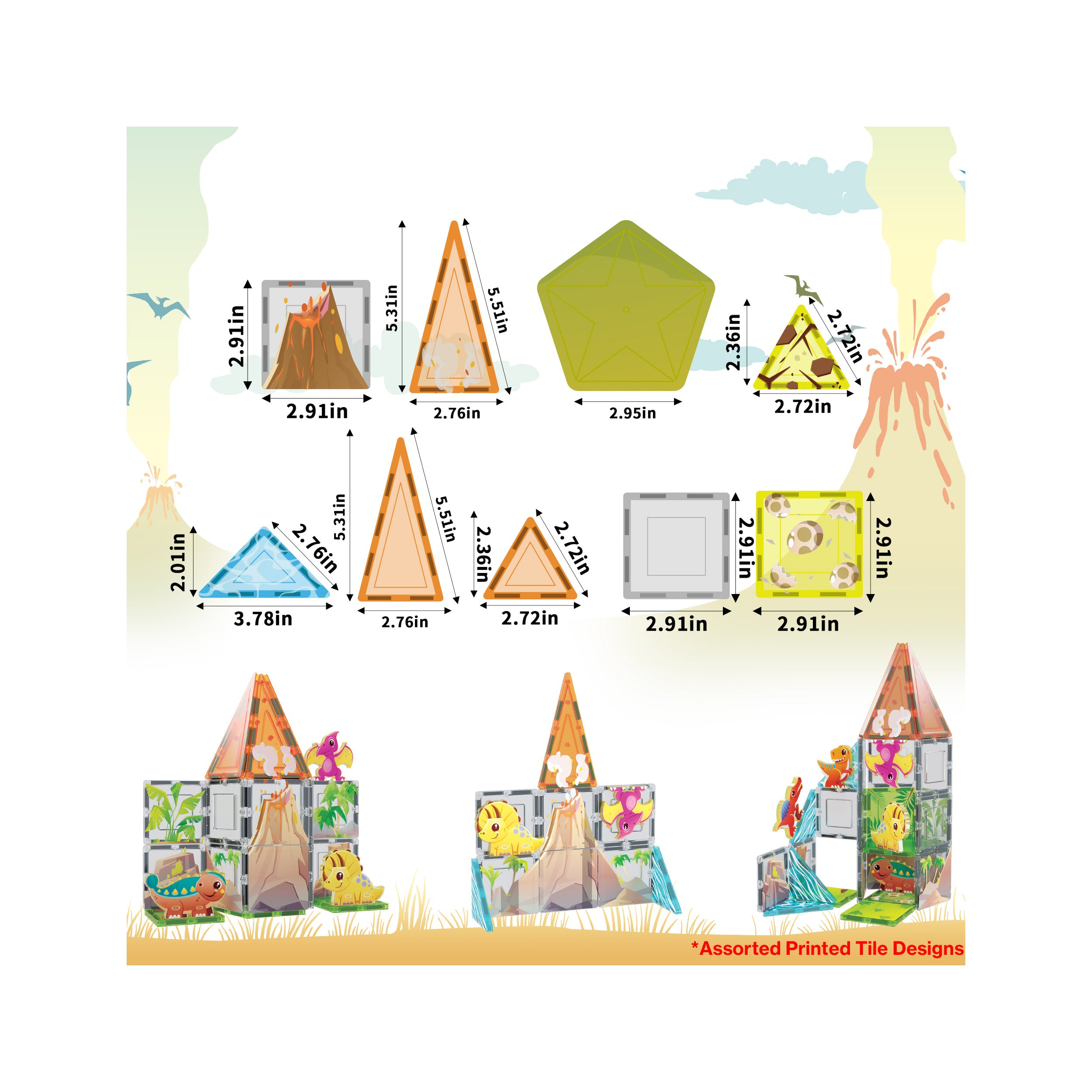 PicassoTiles Dino World Magnetic Tiles Adventure Set - 38 Pieces