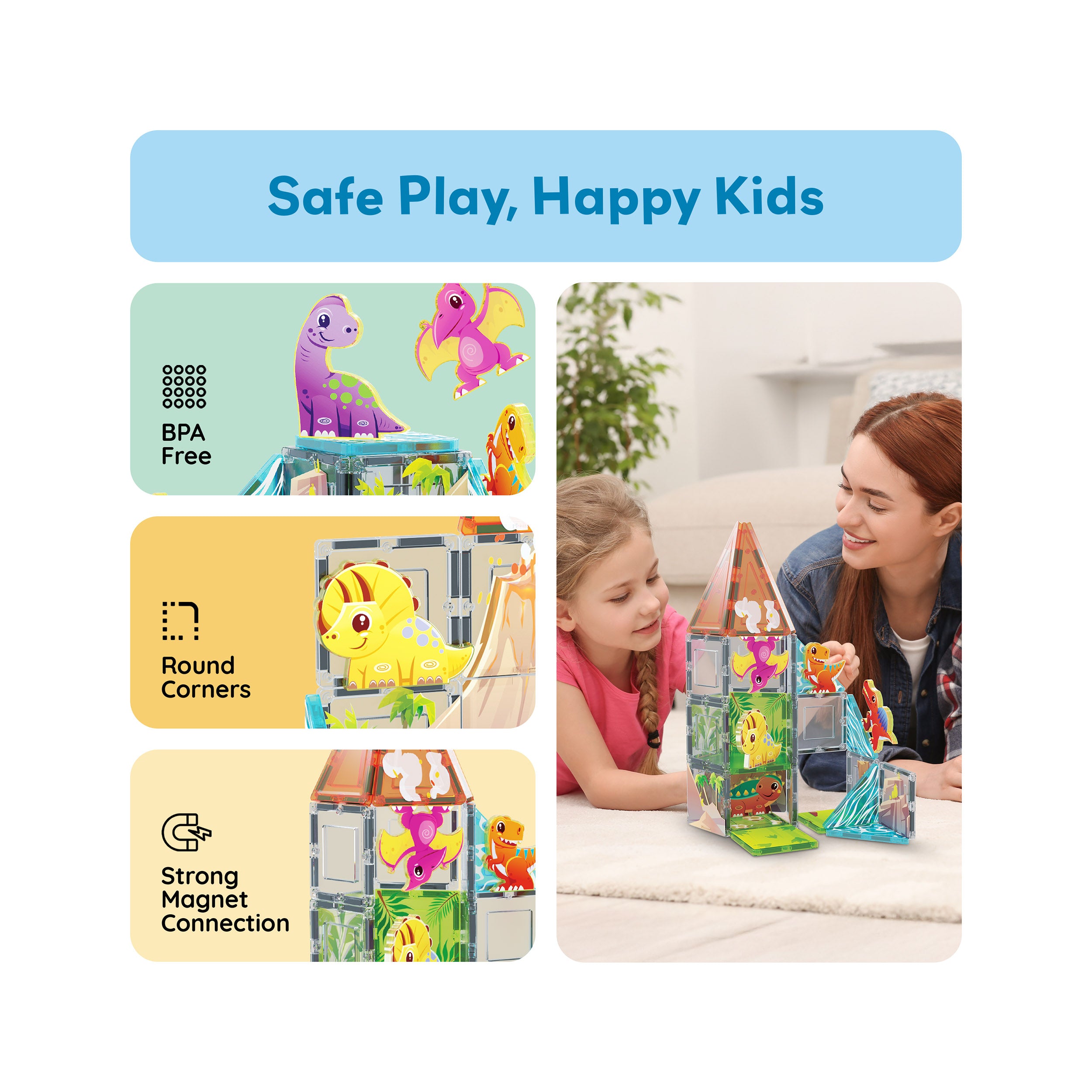 PicassoTiles Dino World Magnetic Tiles Adventure Set - 38 Pieces