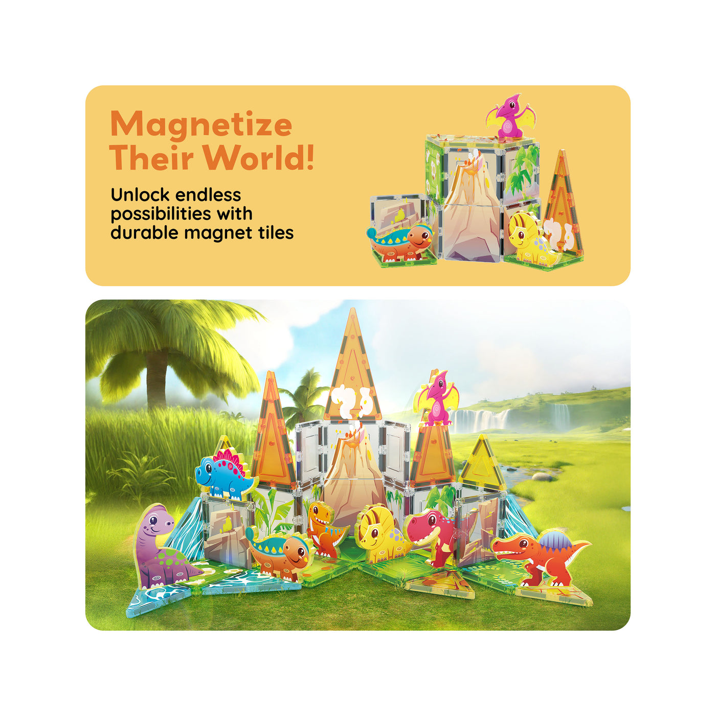 PicassoTiles Dino World Magnetic Tiles Adventure Set - 38 Pieces