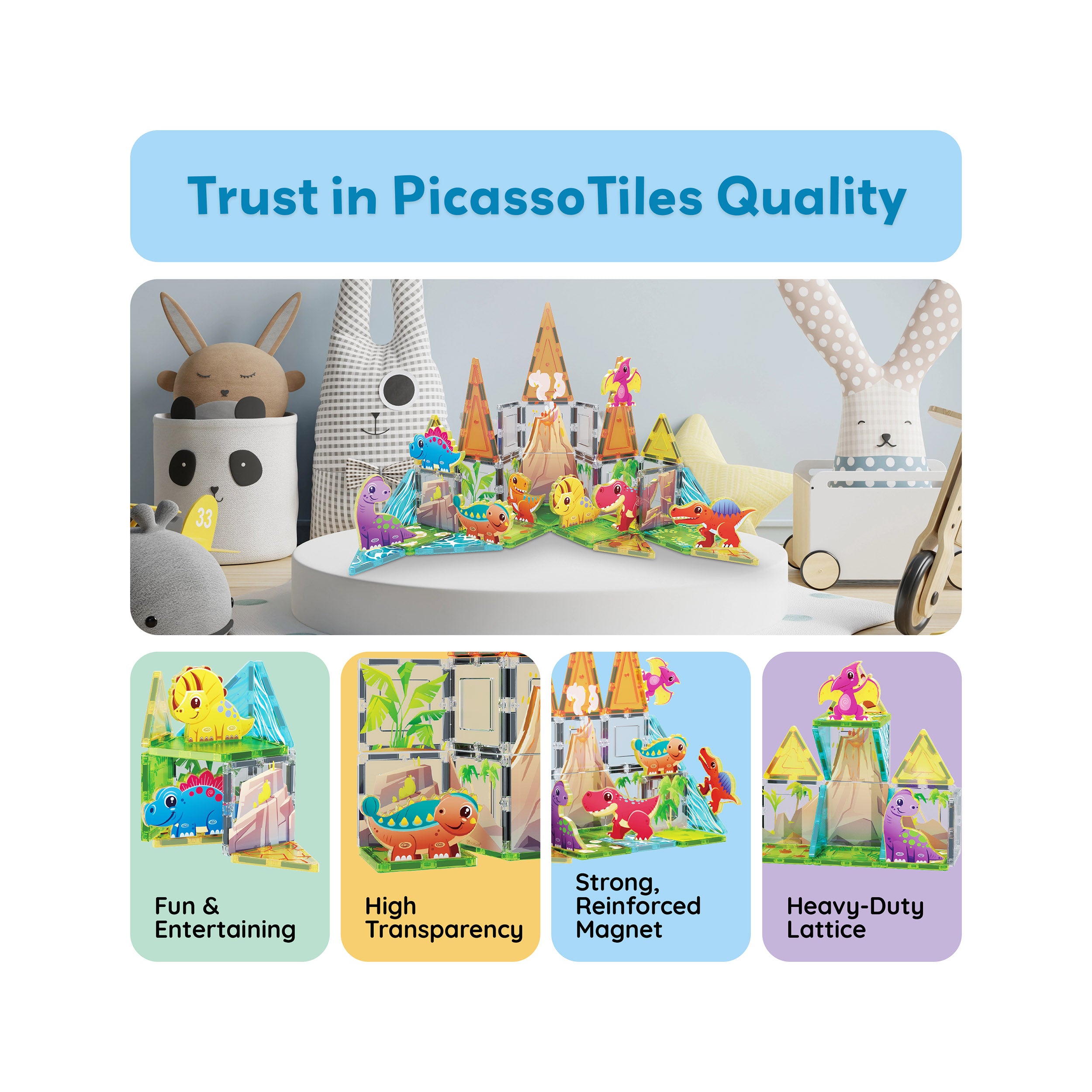 PicassoTiles Dino World Magnetic Tiles Adventure Set - 38 Pieces