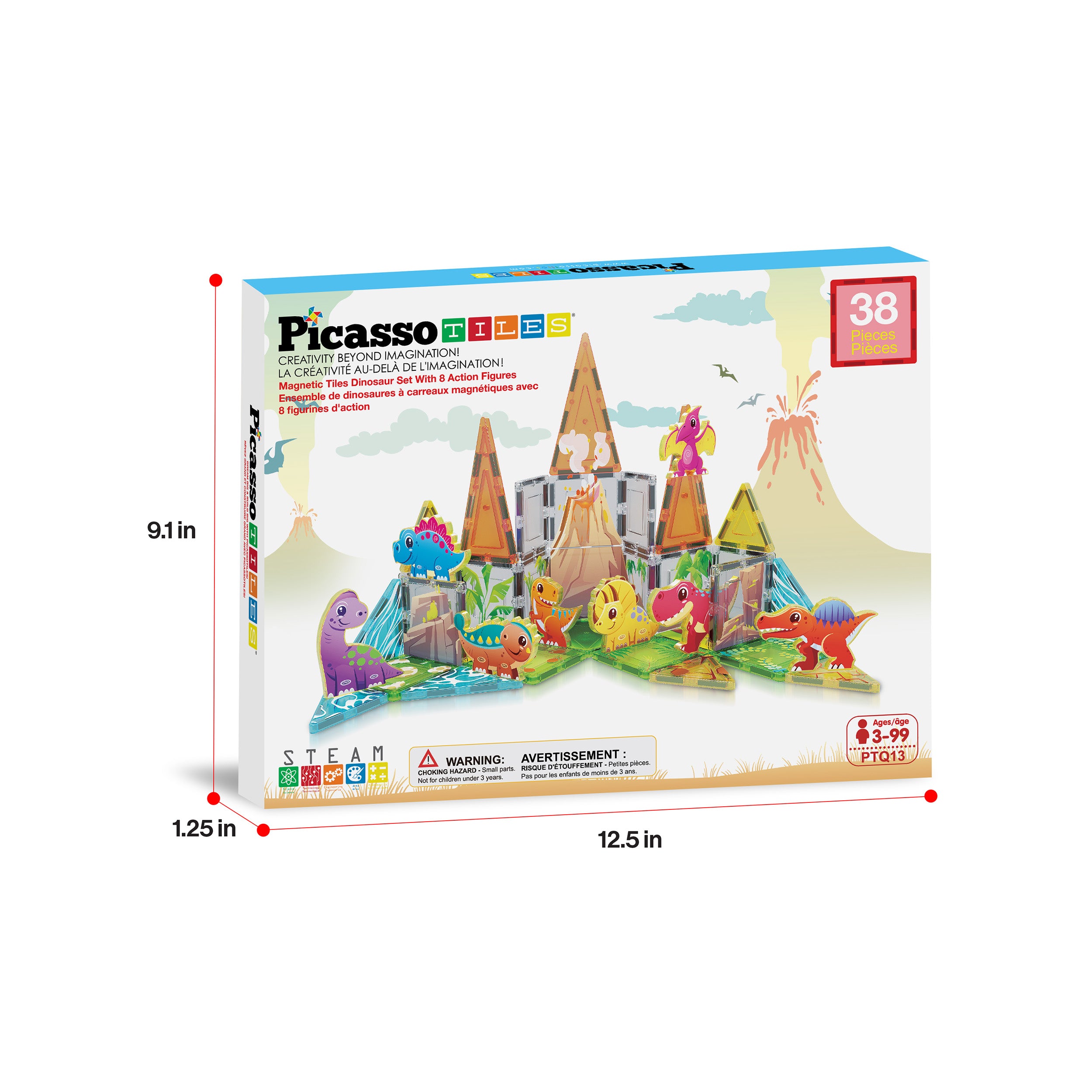PicassoTiles Dino World Magnetic Tiles Adventure Set - 38 Pieces