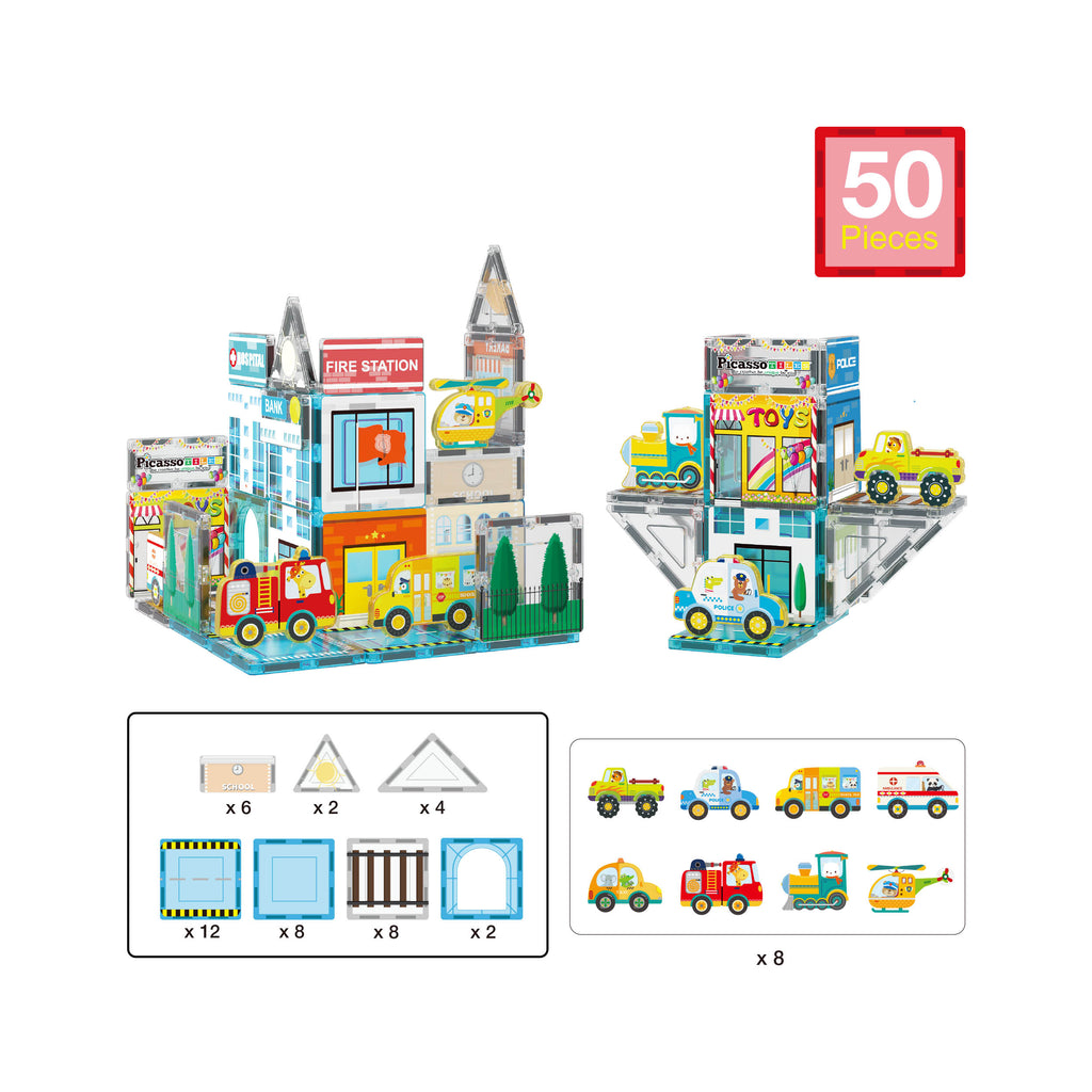 PicassoTiles Metro City Magnetic Tiles & Magnet Toys - Building Blocks