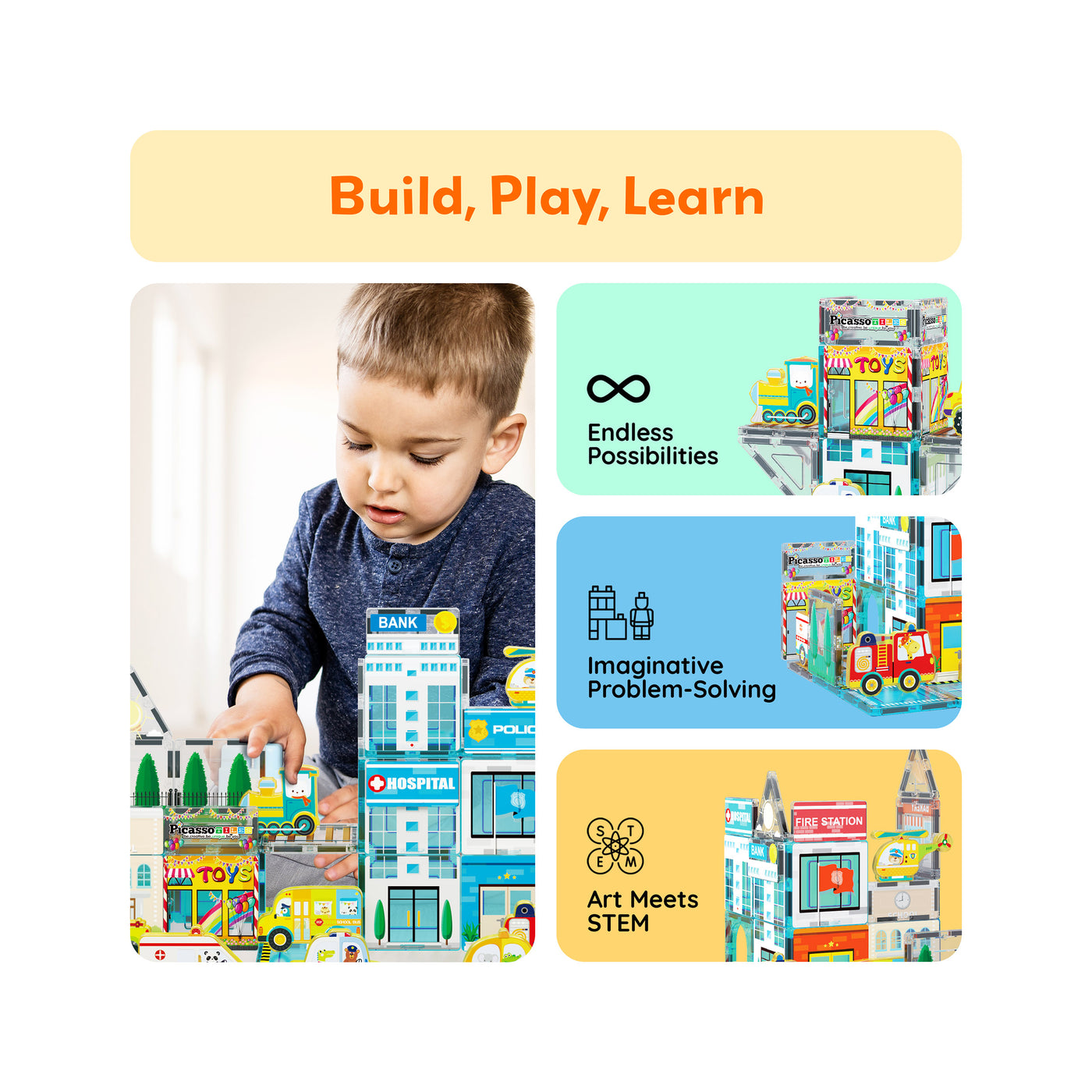 PicassoTiles Metro City Magnetic Marvels Playset