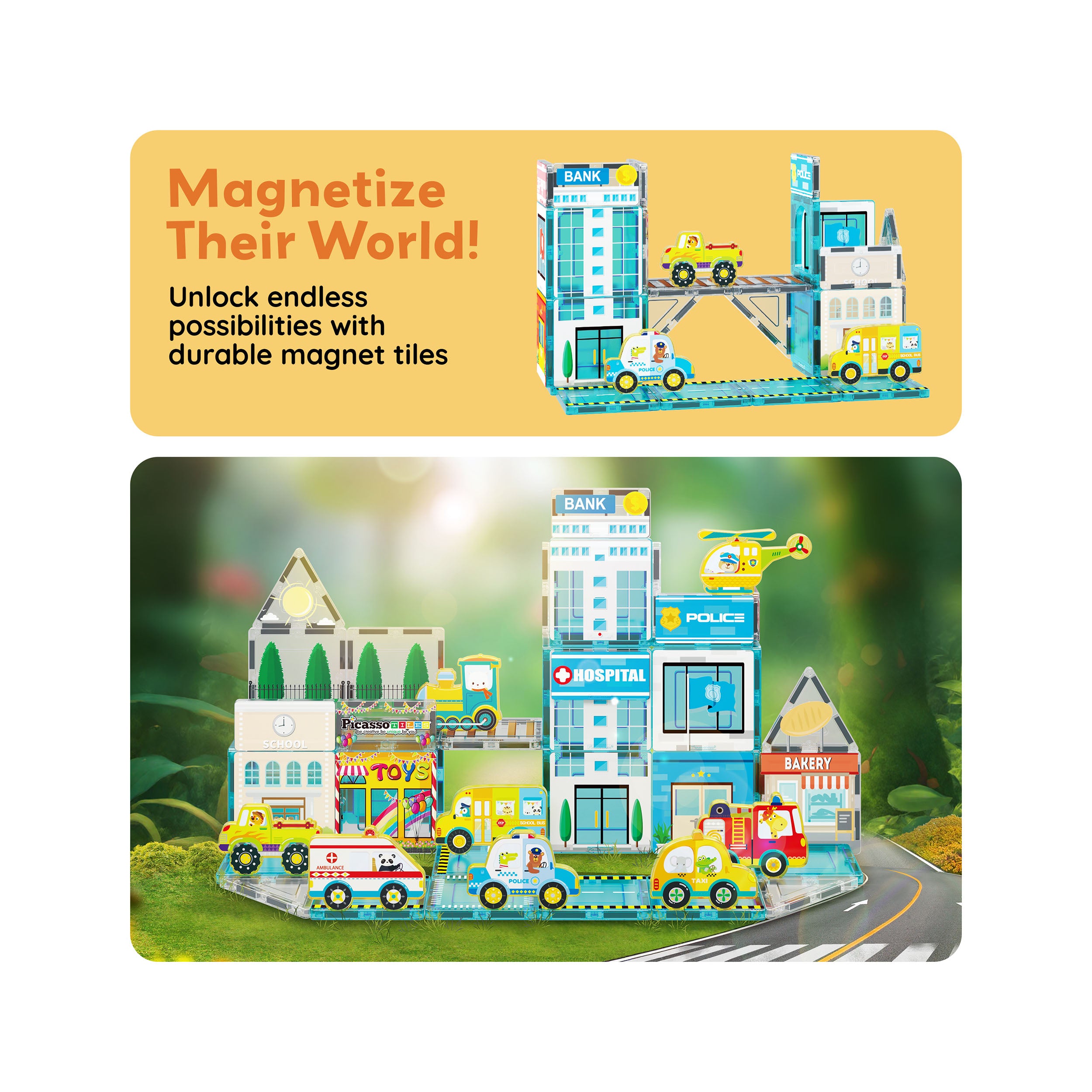 PicassoTiles Metro City Magnetic Marvels Playset