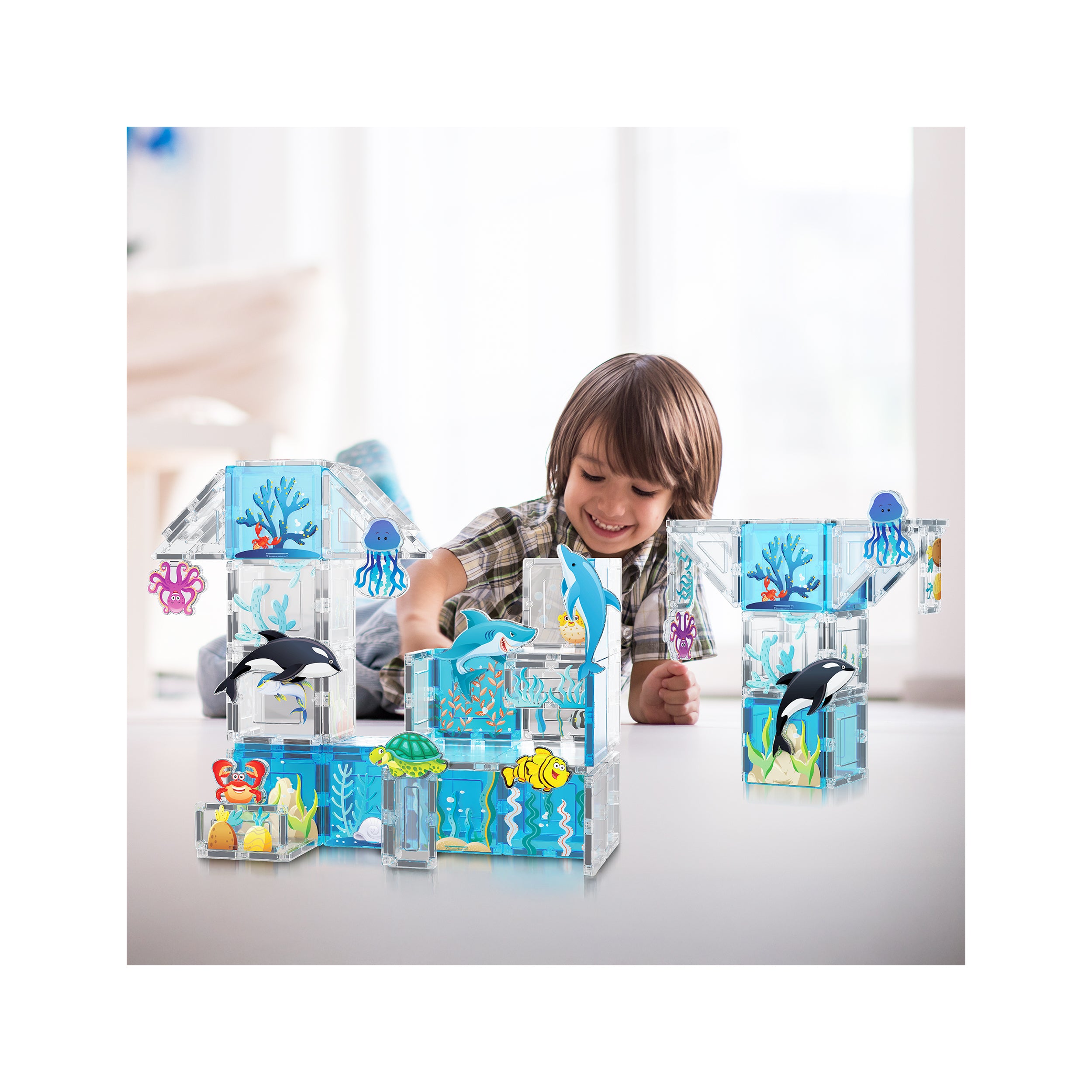 PicassoTiles 52 Piece Aquarium Marine World Magnet Tile Set with Oceanic Characters
