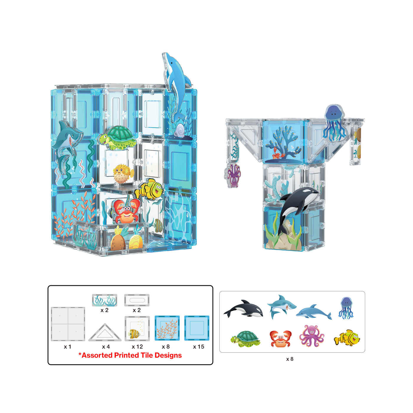 PicassoTiles 52 Piece Aquarium Marine World Magnet Tile Set with Oceanic Characters