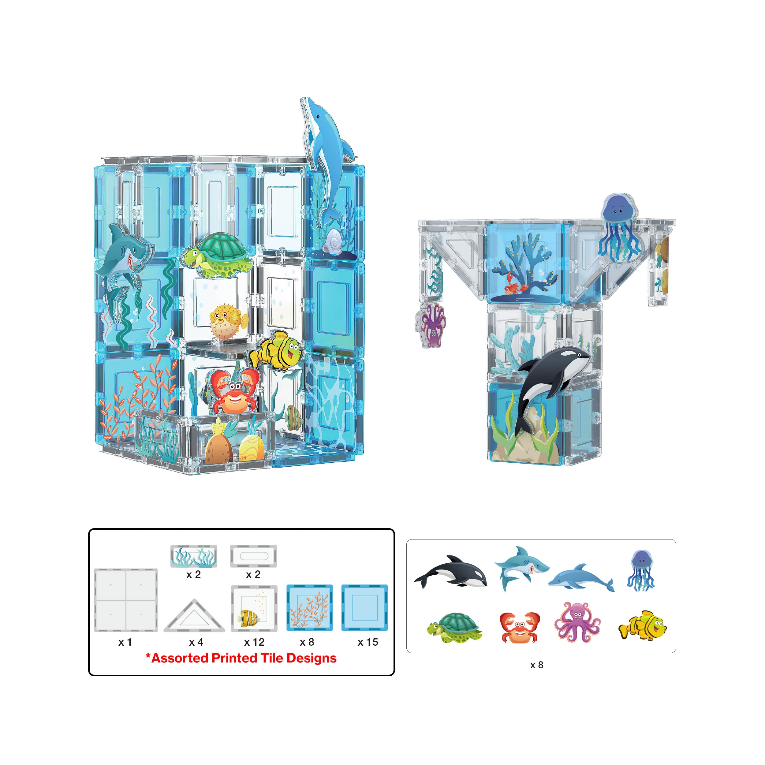PicassoTiles 52 Piece Aquarium Marine World Magnet Tile Set with Oceanic Characters