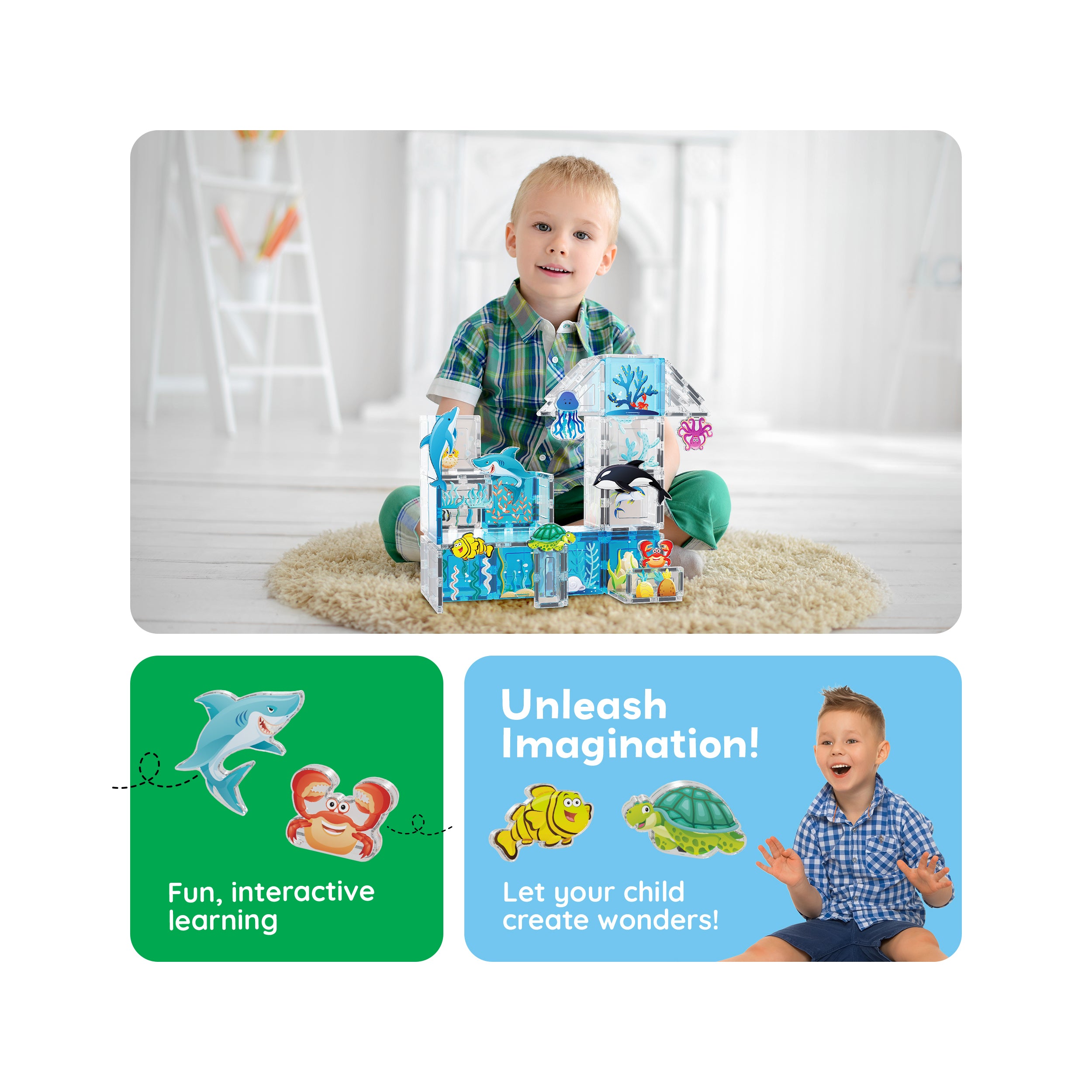 PicassoTiles Magnetic Tiles Aquarium Marine World w/ Oceanic