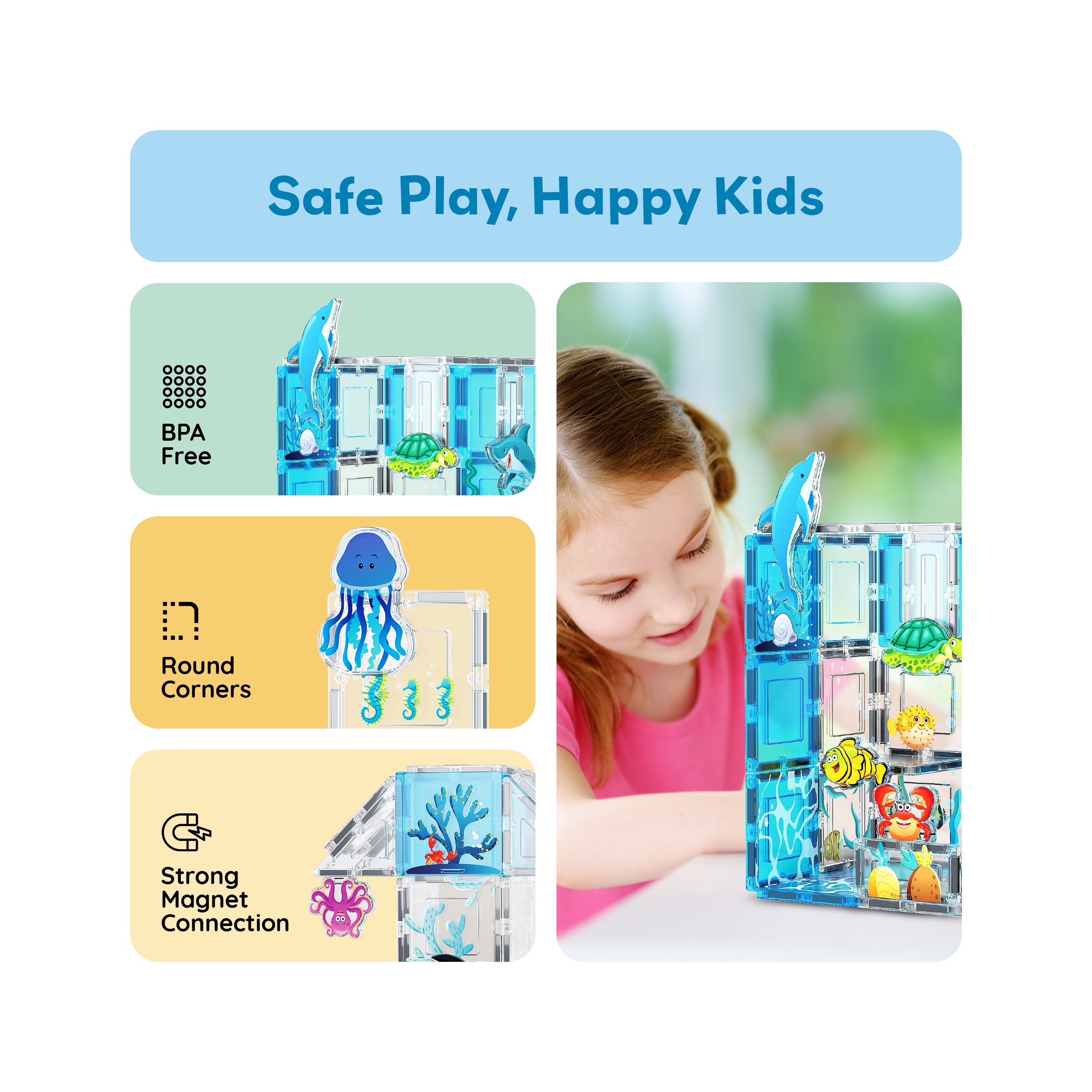 PicassoTiles Magnetic Tiles Aquarium Marine World w/ Oceanic