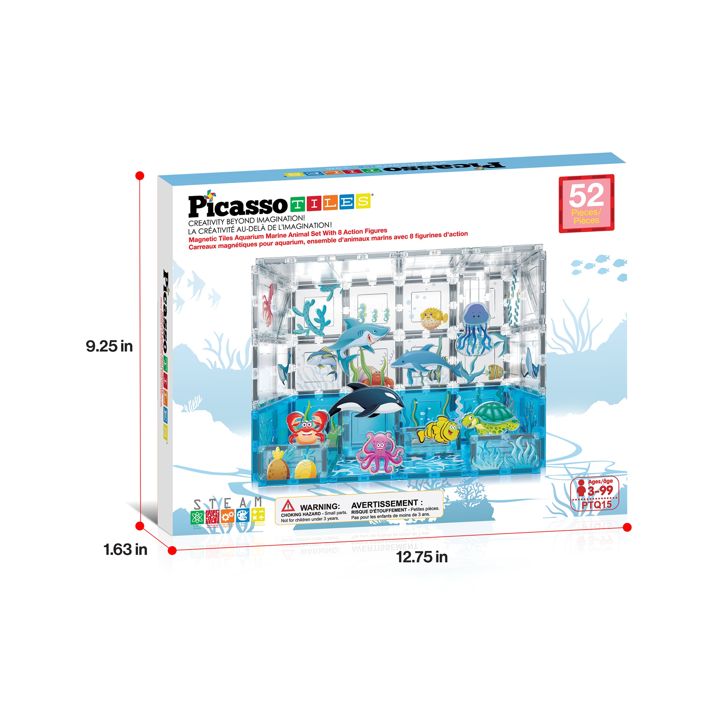 PicassoTiles 52 Piece Aquarium Marine World Magnet Tile Set with Oceanic Characters
