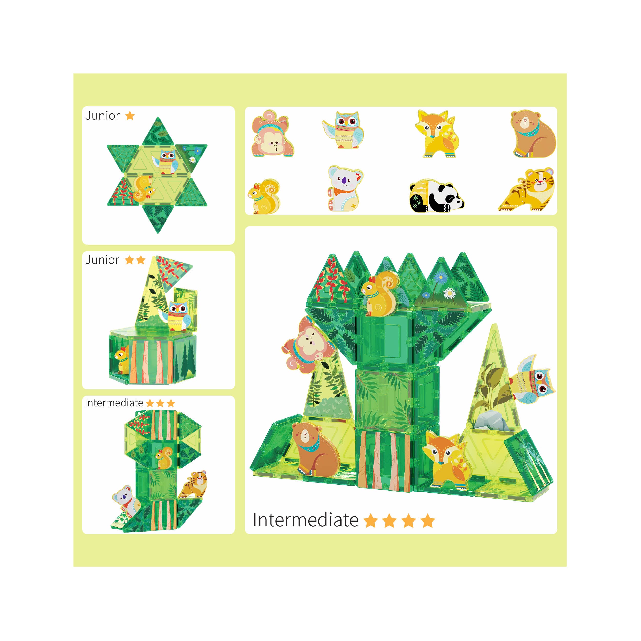 PicassoTiles 56 Piece Forest Animal Magnet Tile Building Blocks Toy Set
