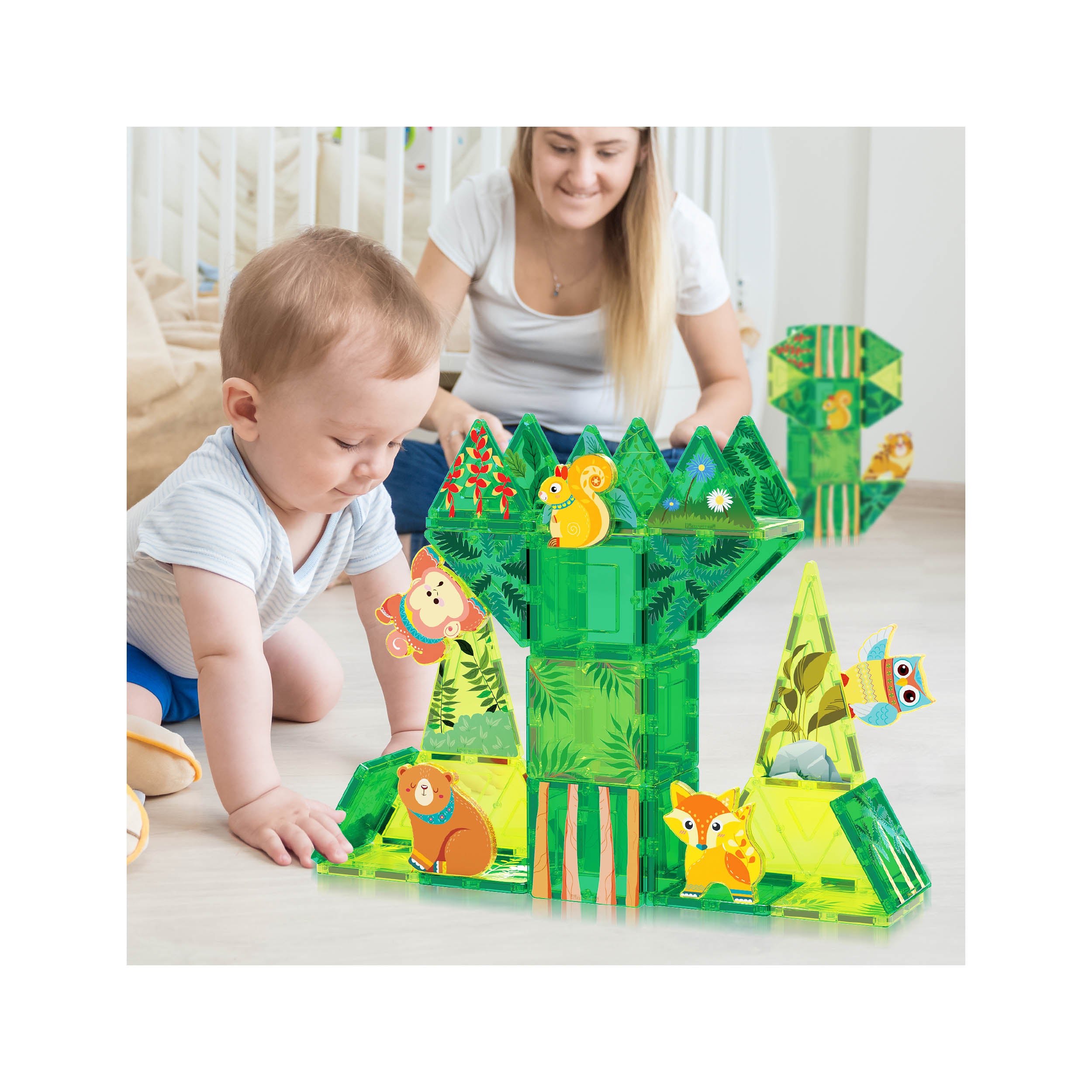 PicassoTiles 56 Piece Forest Animal Magnet Tile Building Blocks