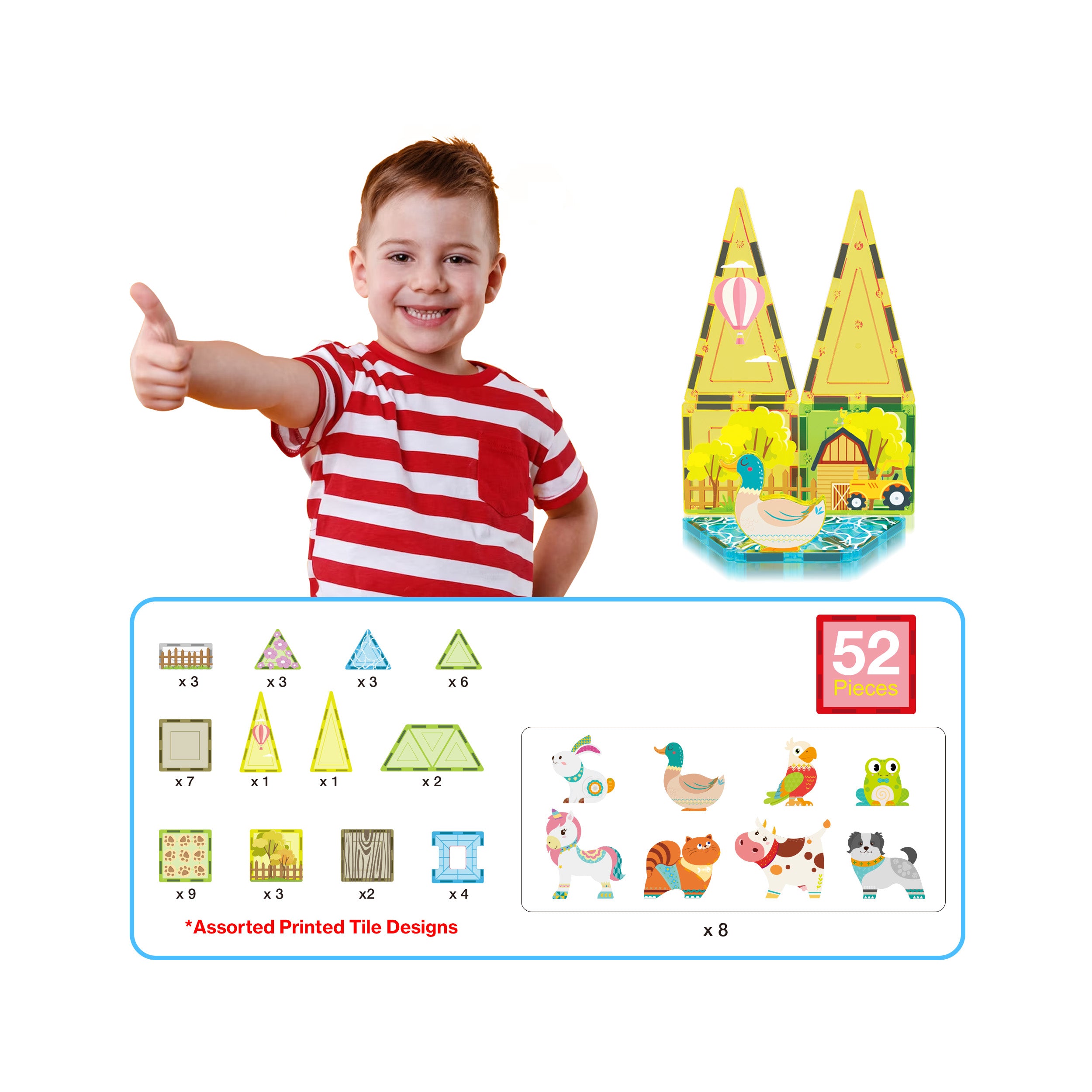 PicassoTiles Farm Animal Magnet Tile Building Blocks with Magnetic Characters