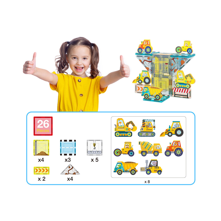 PicassoTiles Construction Crew Magnetic Building Blocks Set