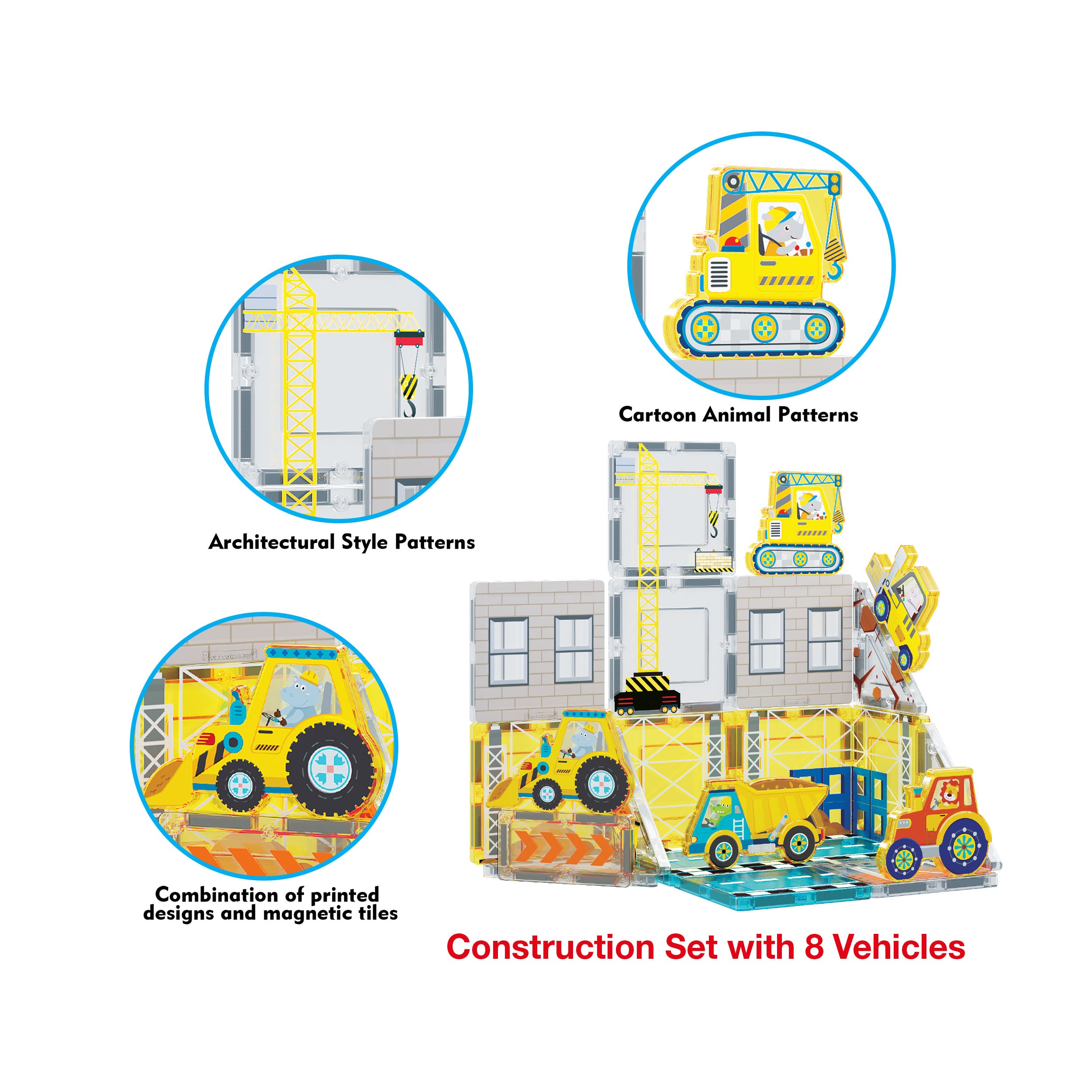 PicassoTiles Construction Crew Magnetic Building Blocks Set