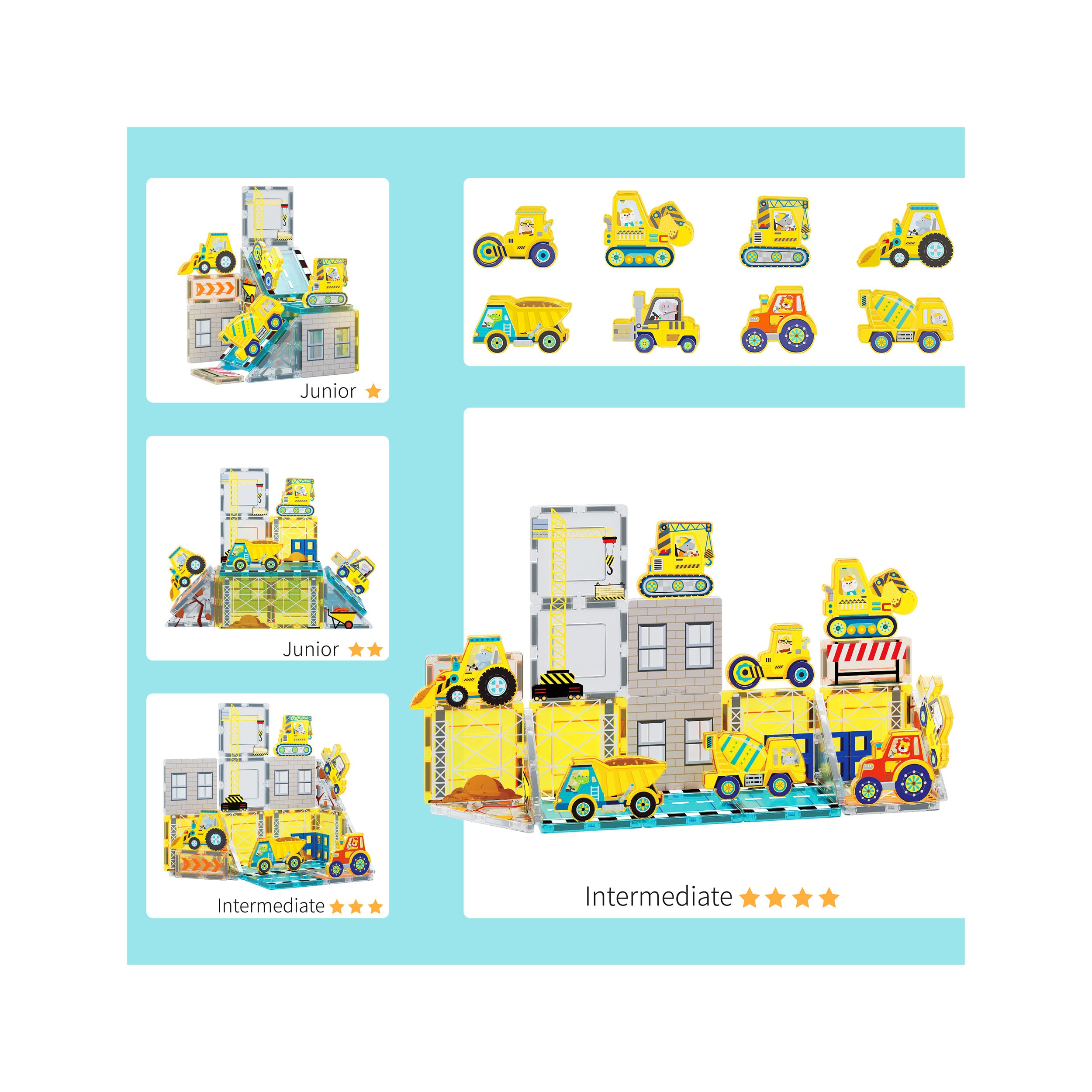 PicassoTiles Construction Crew Magnetic Building Blocks Set
