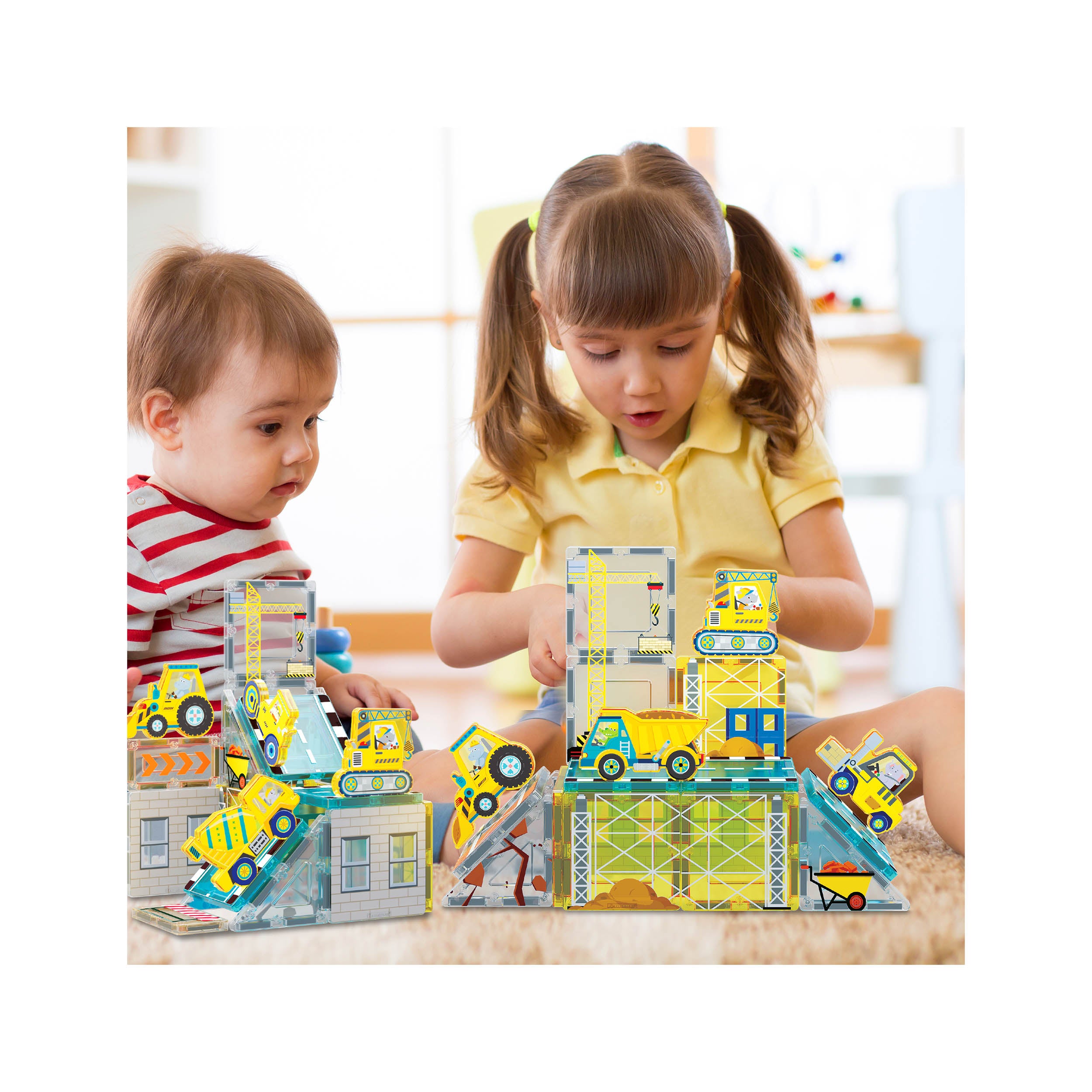 PicassoTiles Construction Crew Magnetic Building Blocks Set