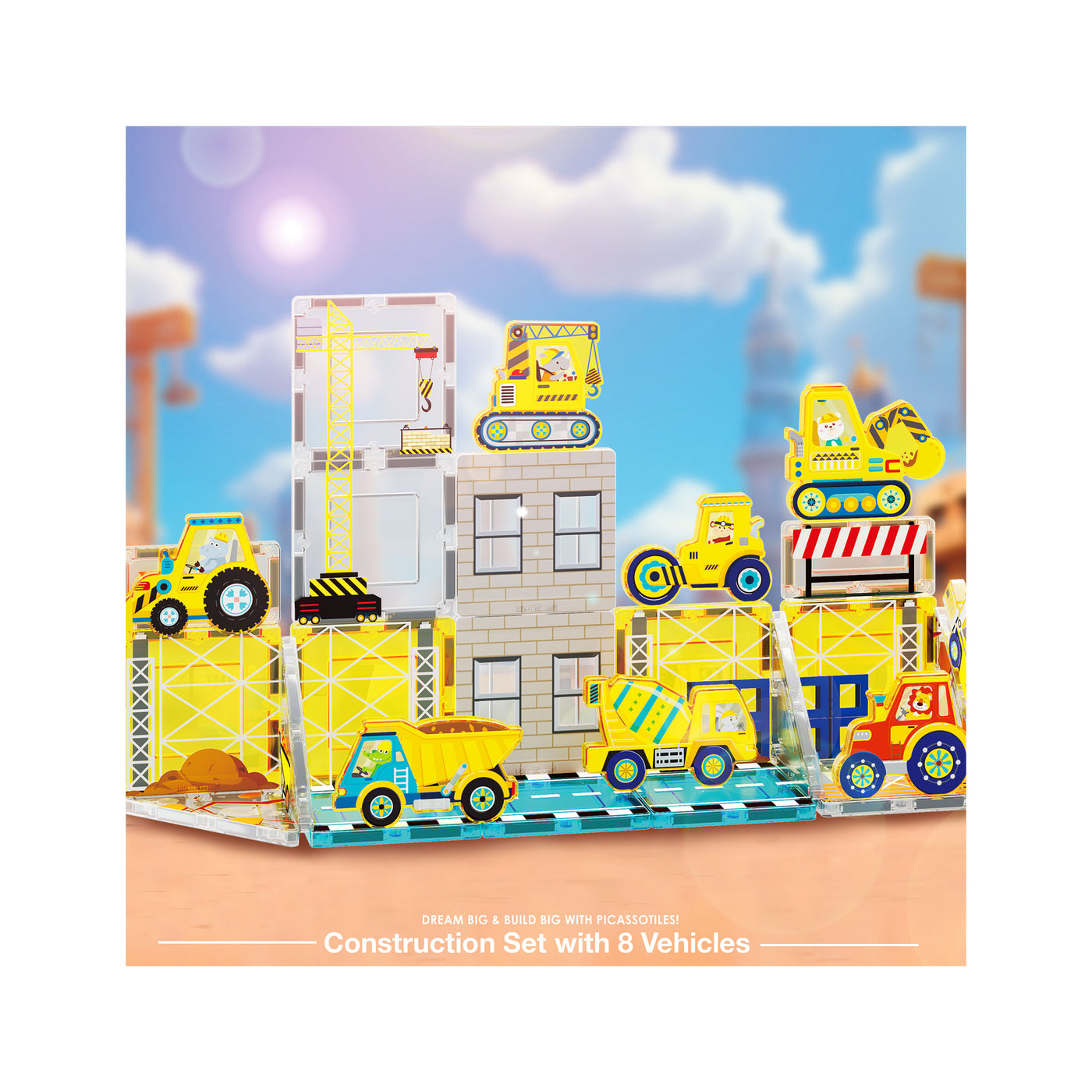 PicassoTiles Construction Crew Magnetic Building Blocks Set