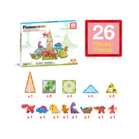 PicassoTiles Magnet Tiles 26pcs Building Blocks Dinosaur World Themed Playset