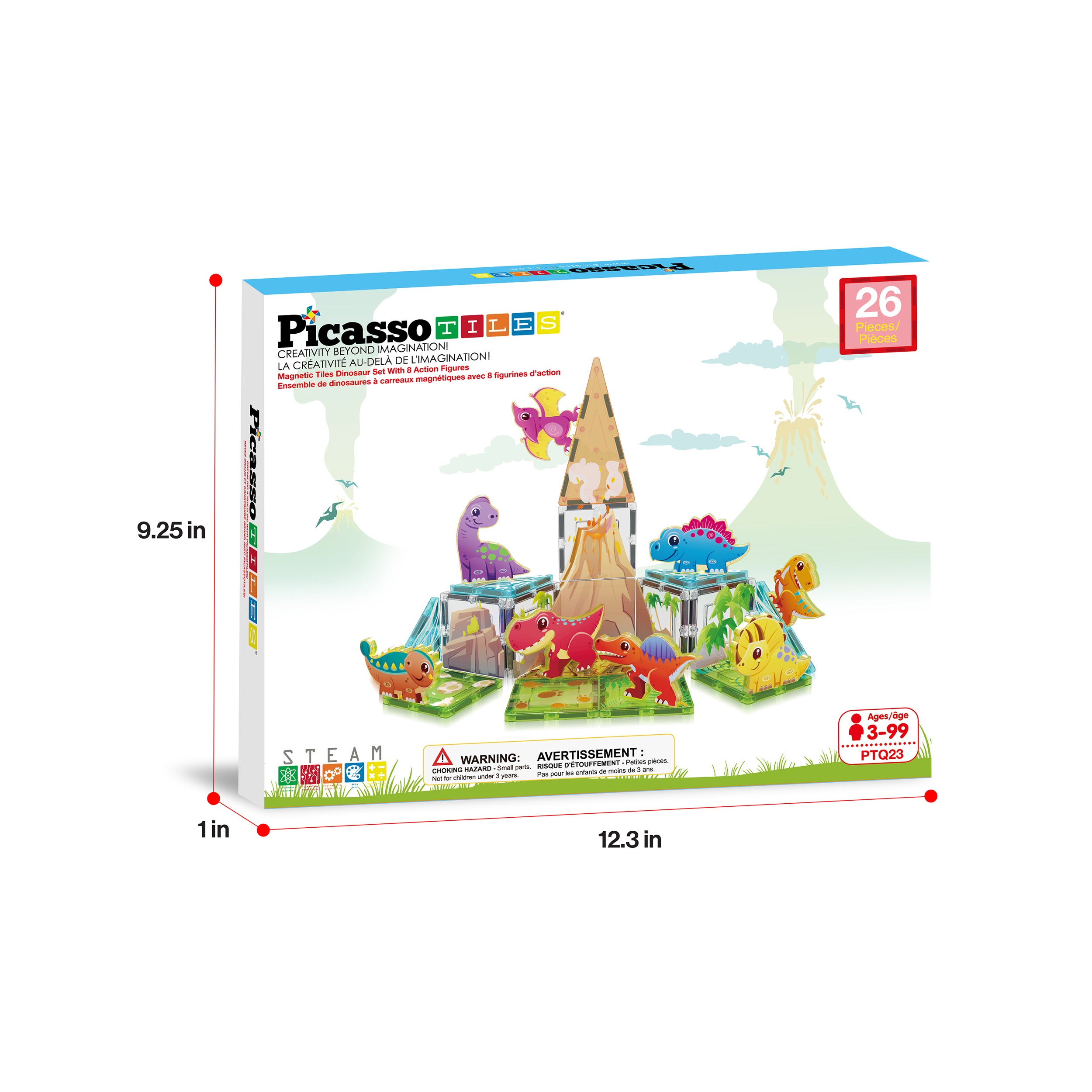 PicassoTiles Magnet Tiles 26pcs Building Blocks Dinosaur World Themed Playset