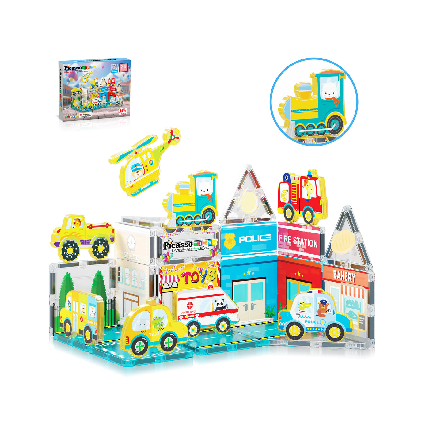 PicassoTiles Metro City Magnetic Tile Playset