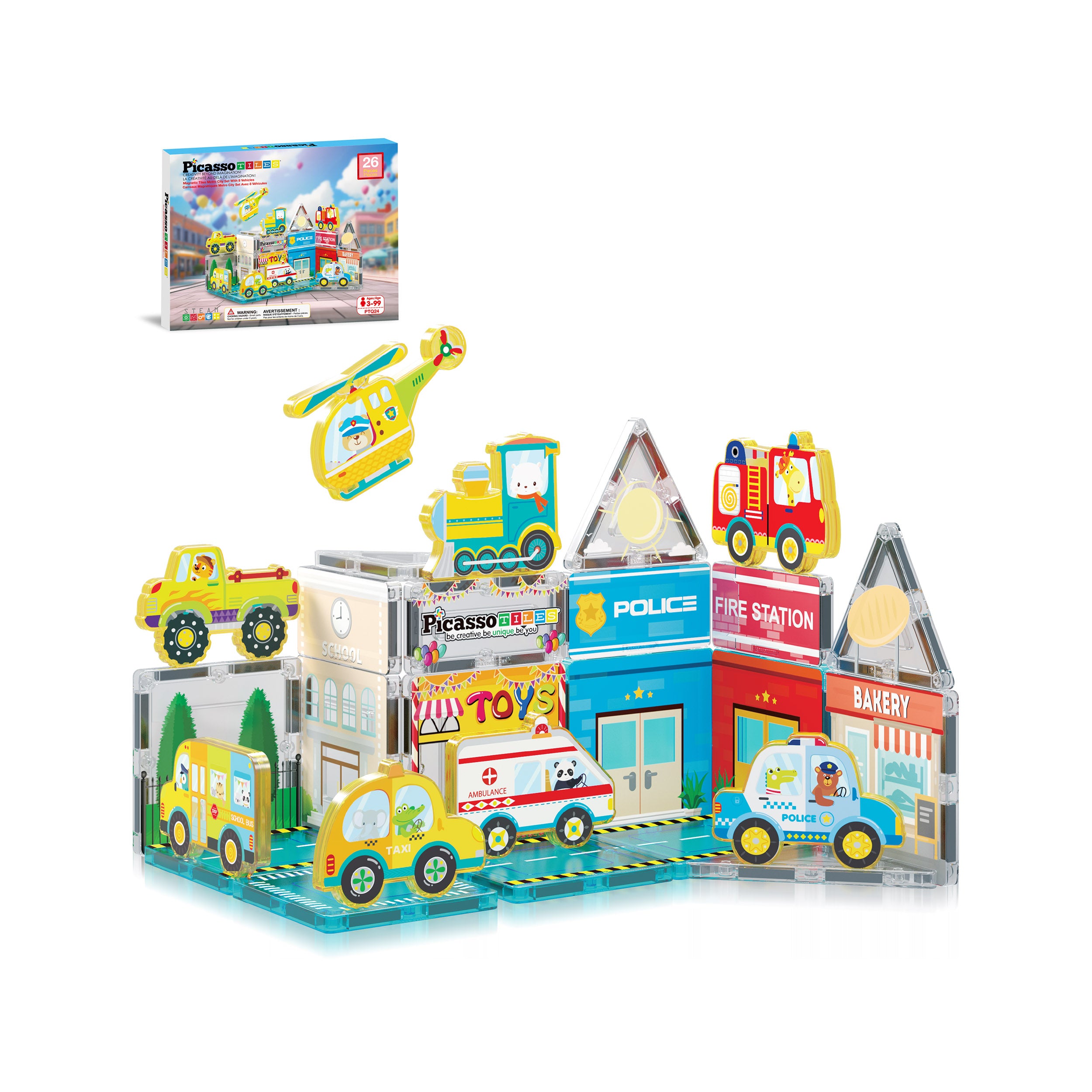 PicassoTiles Metro City Magnetic Tile Playset