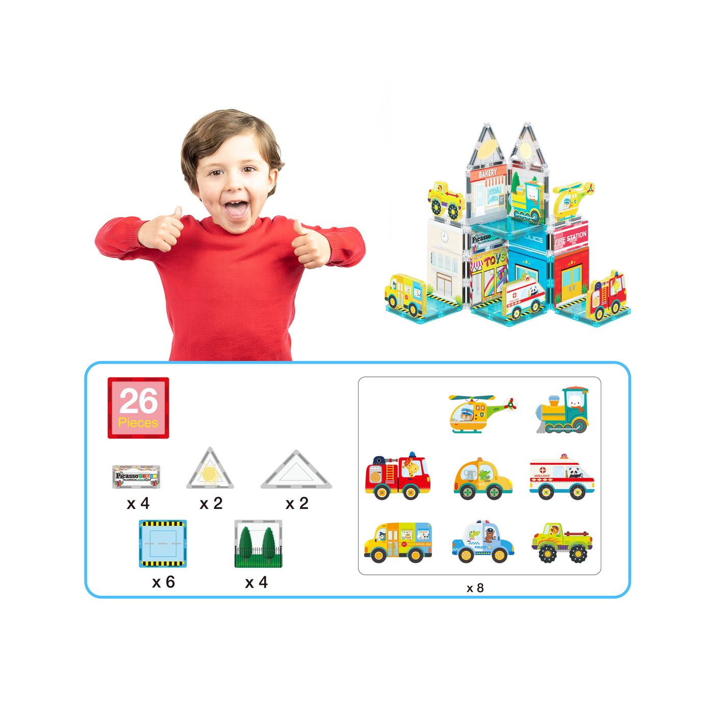 PicassoTiles Metro City Magnetic Tile Playset