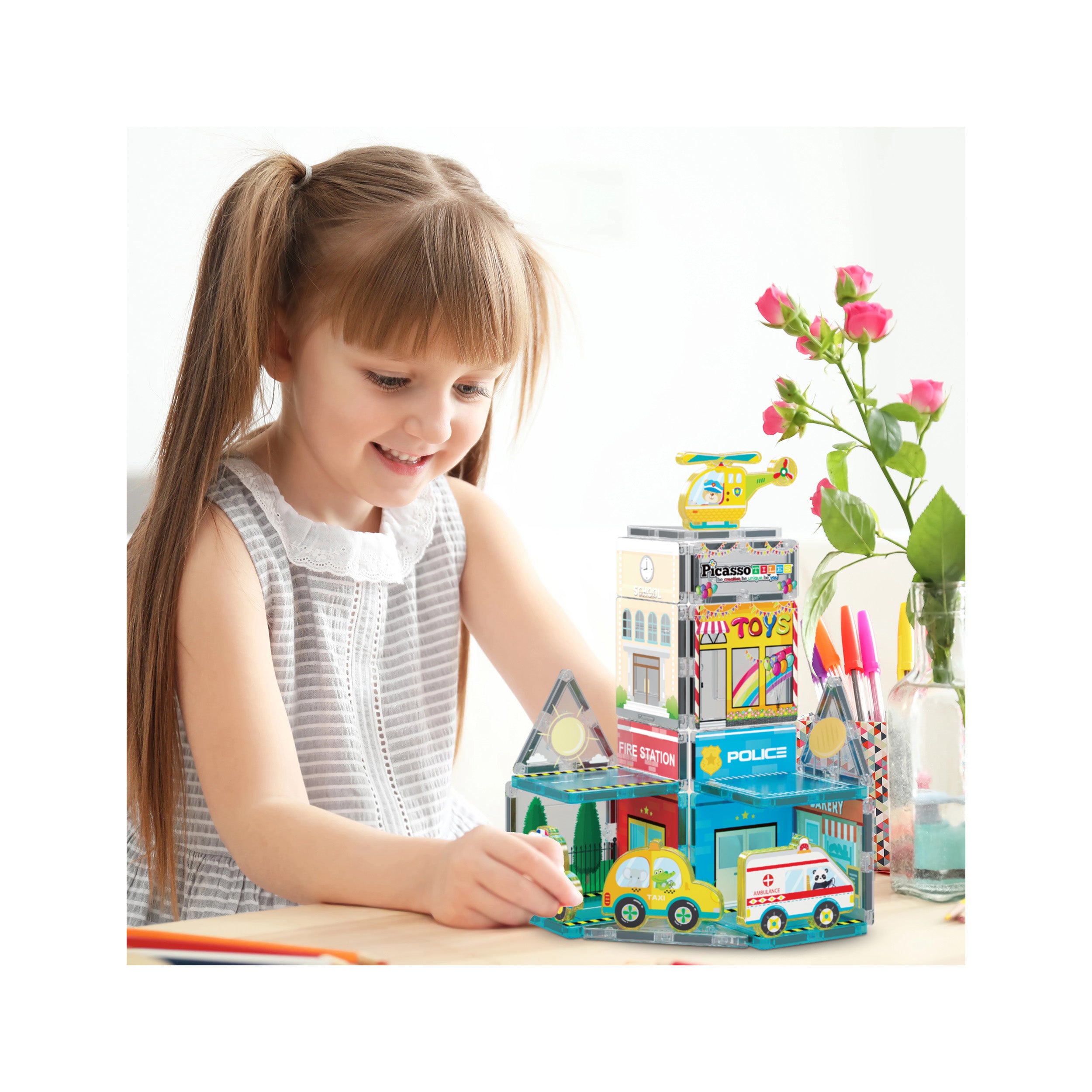 PicassoTiles Metro City Magnetic Tile Playset