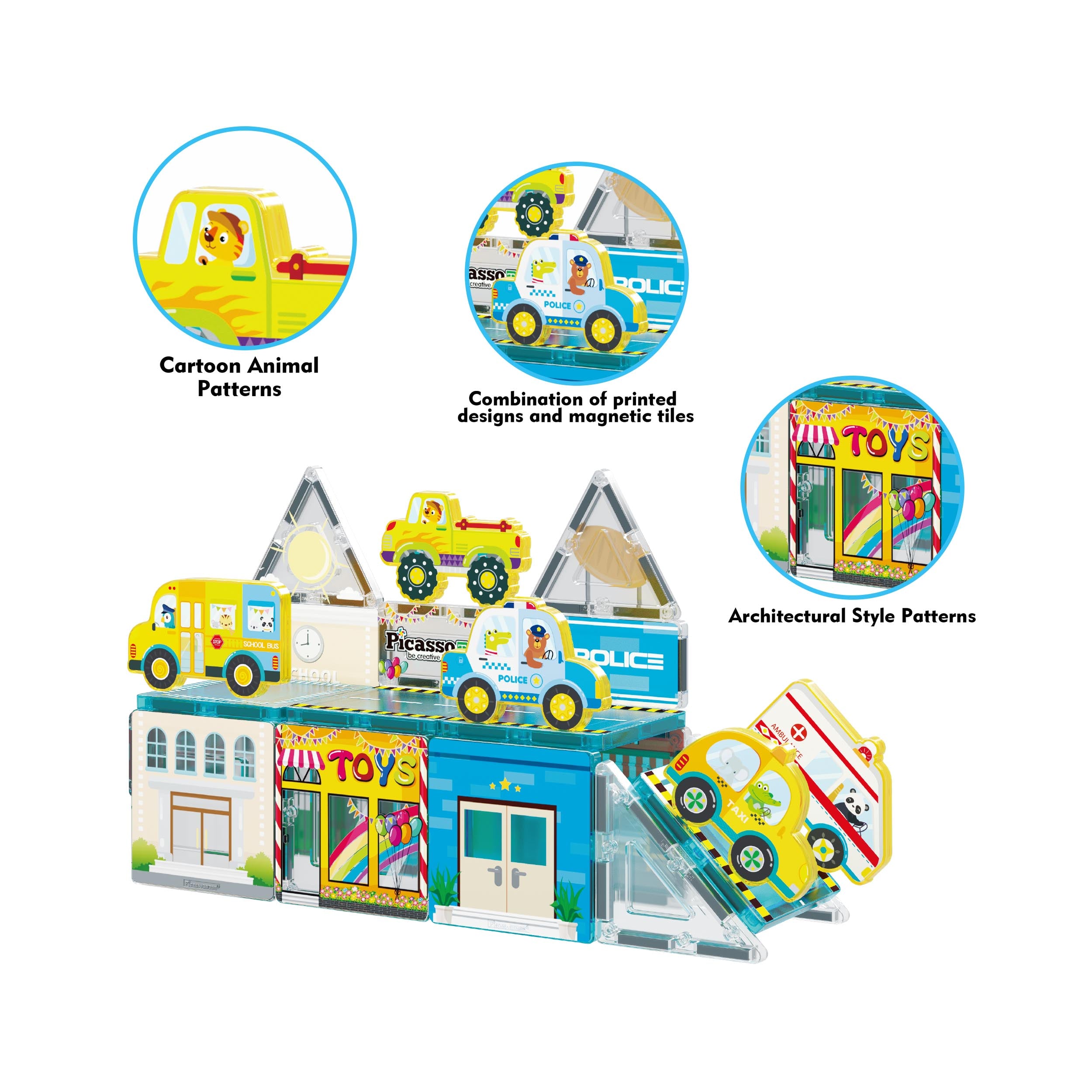 PicassoTiles Metro City Magnetic Tile Playset