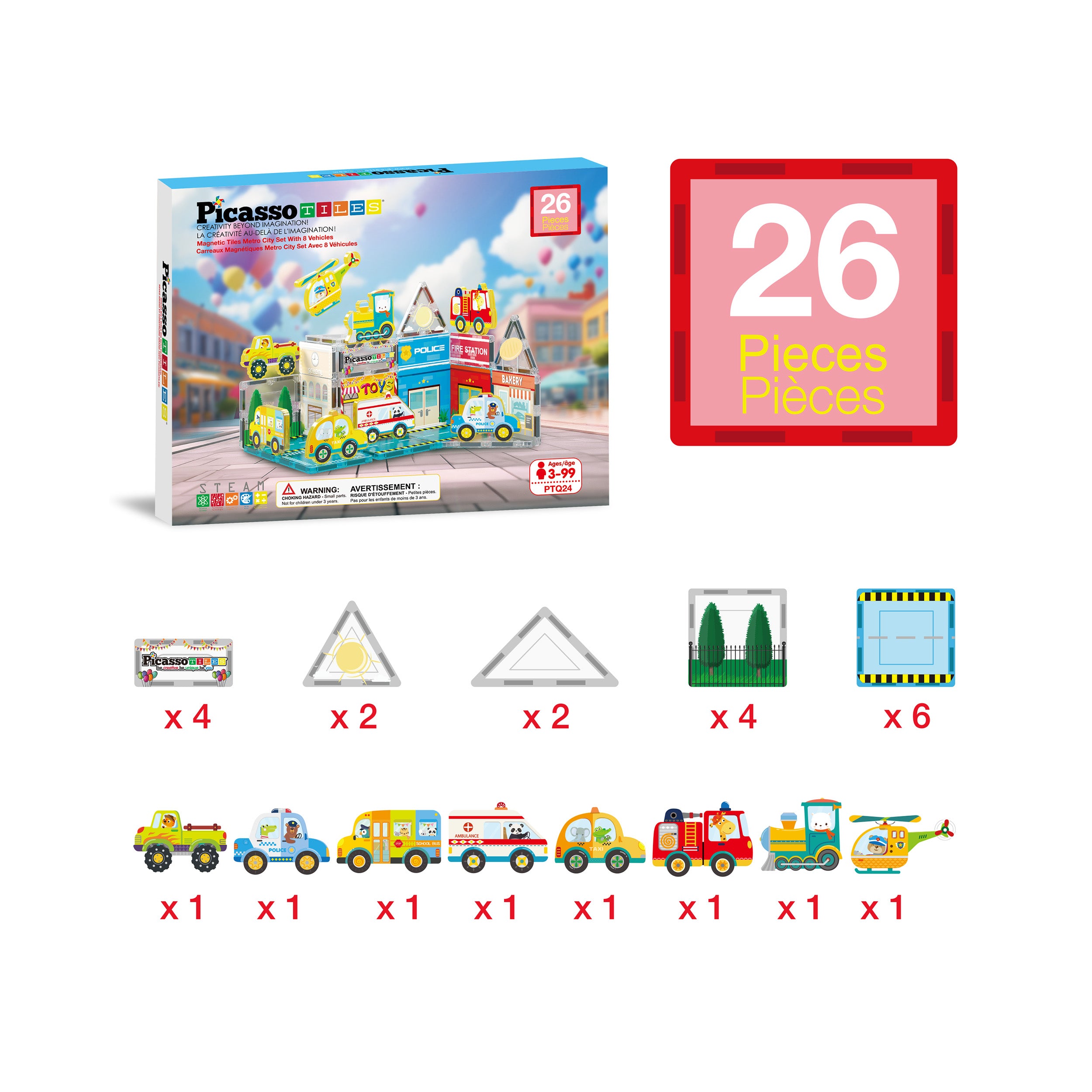 PicassoTiles Metro City Magnetic Tile Playset