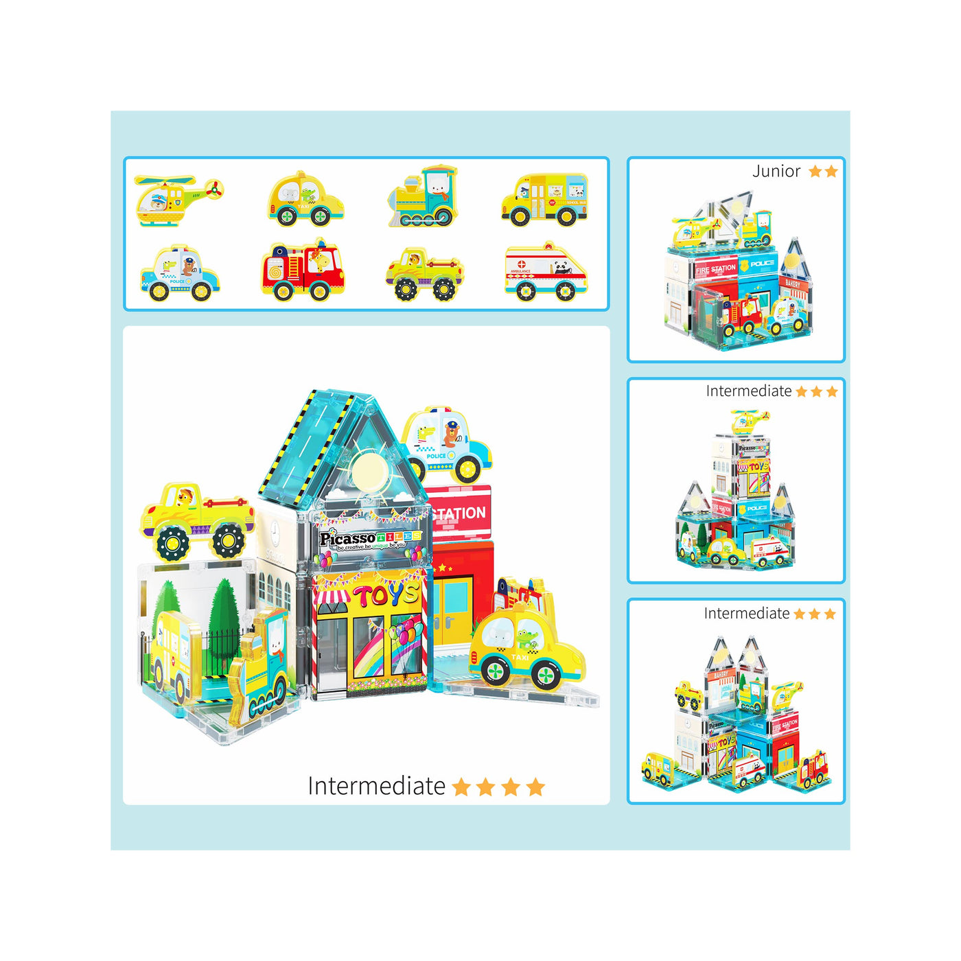 PicassoTiles Metro City Magnetic Tile Playset