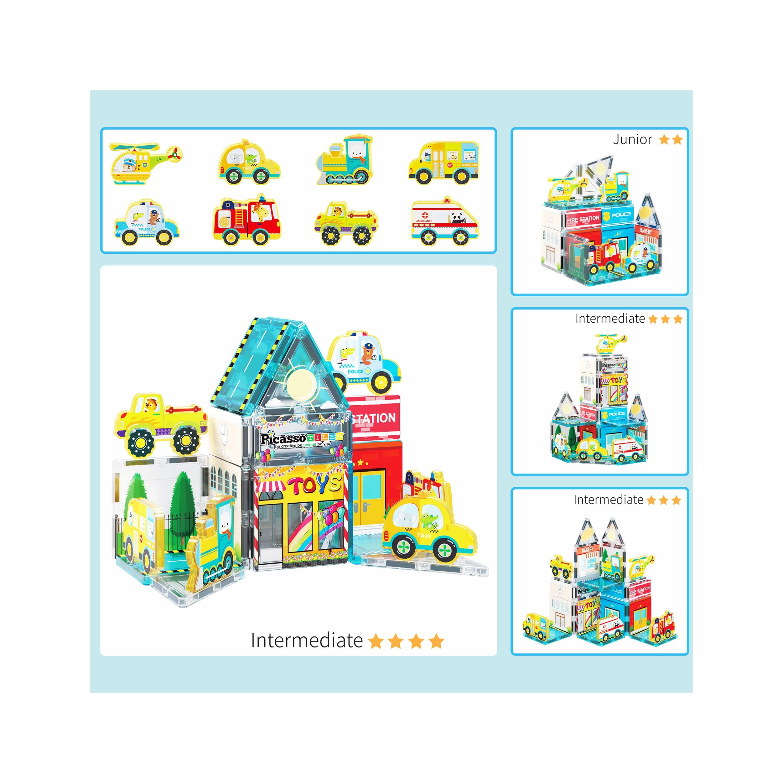 PicassoTiles Metro City Magnetic Tile Playset