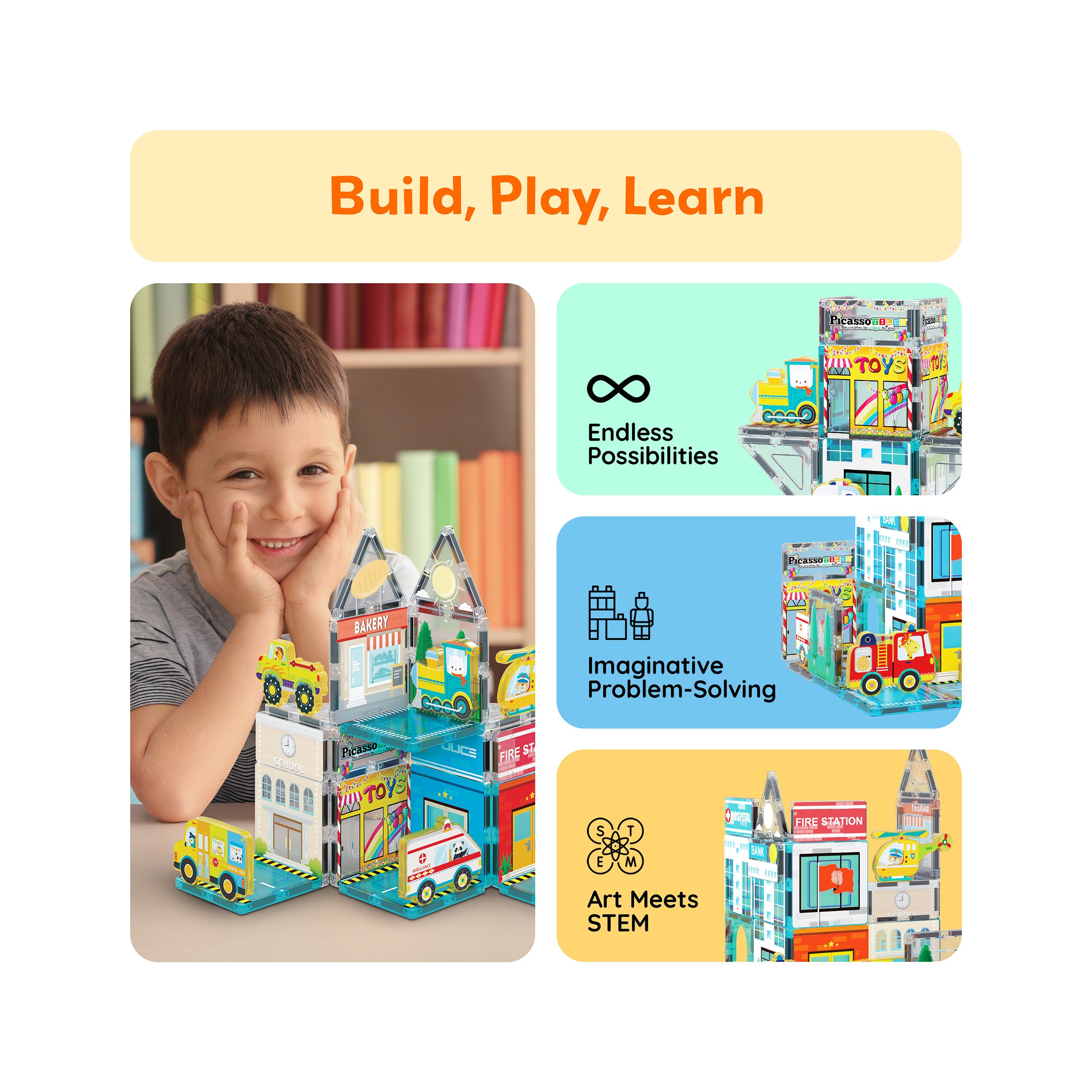 PicassoTiles Metro City Magnetic Tile Playset