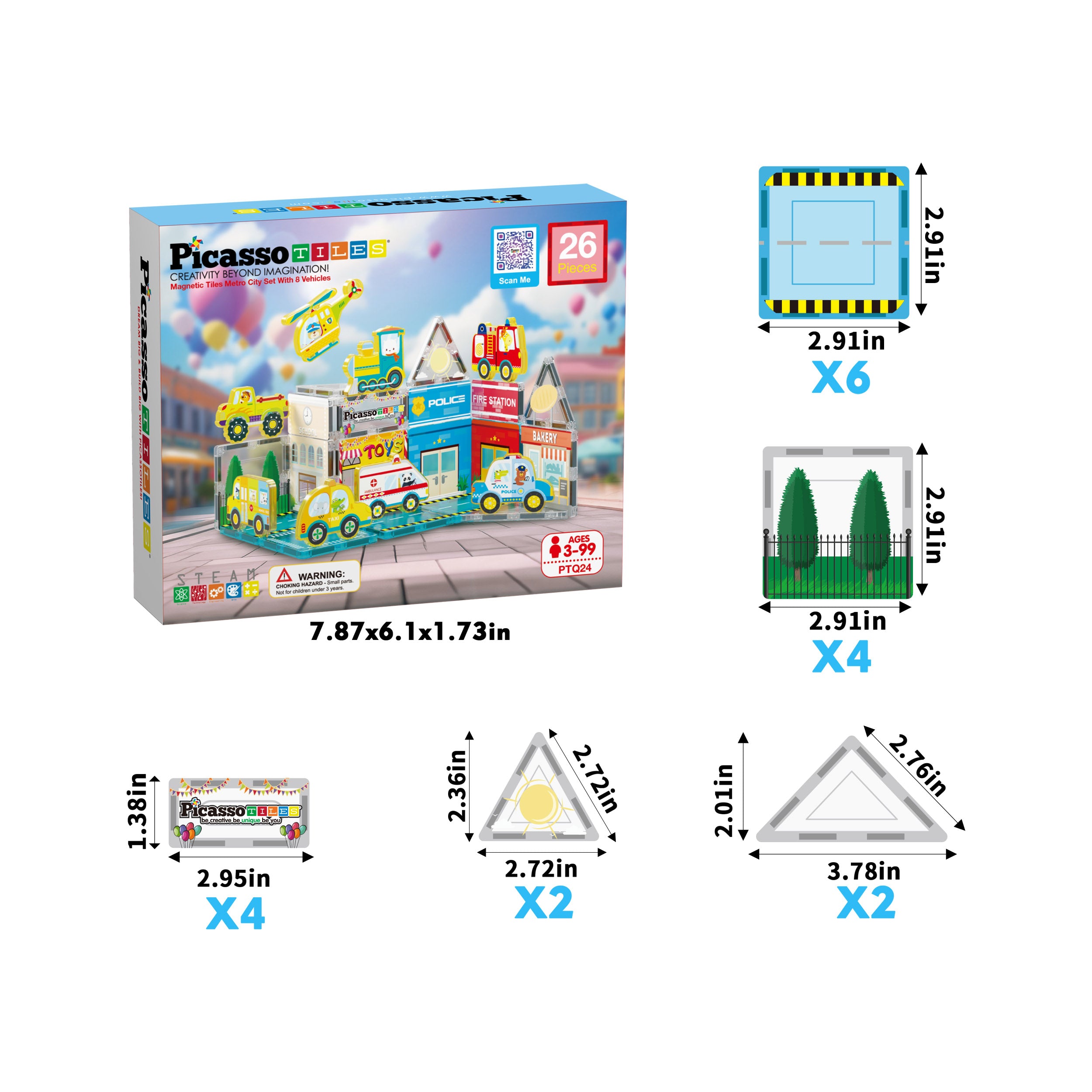 PicassoTiles Metro City Magnetic Tile Playset