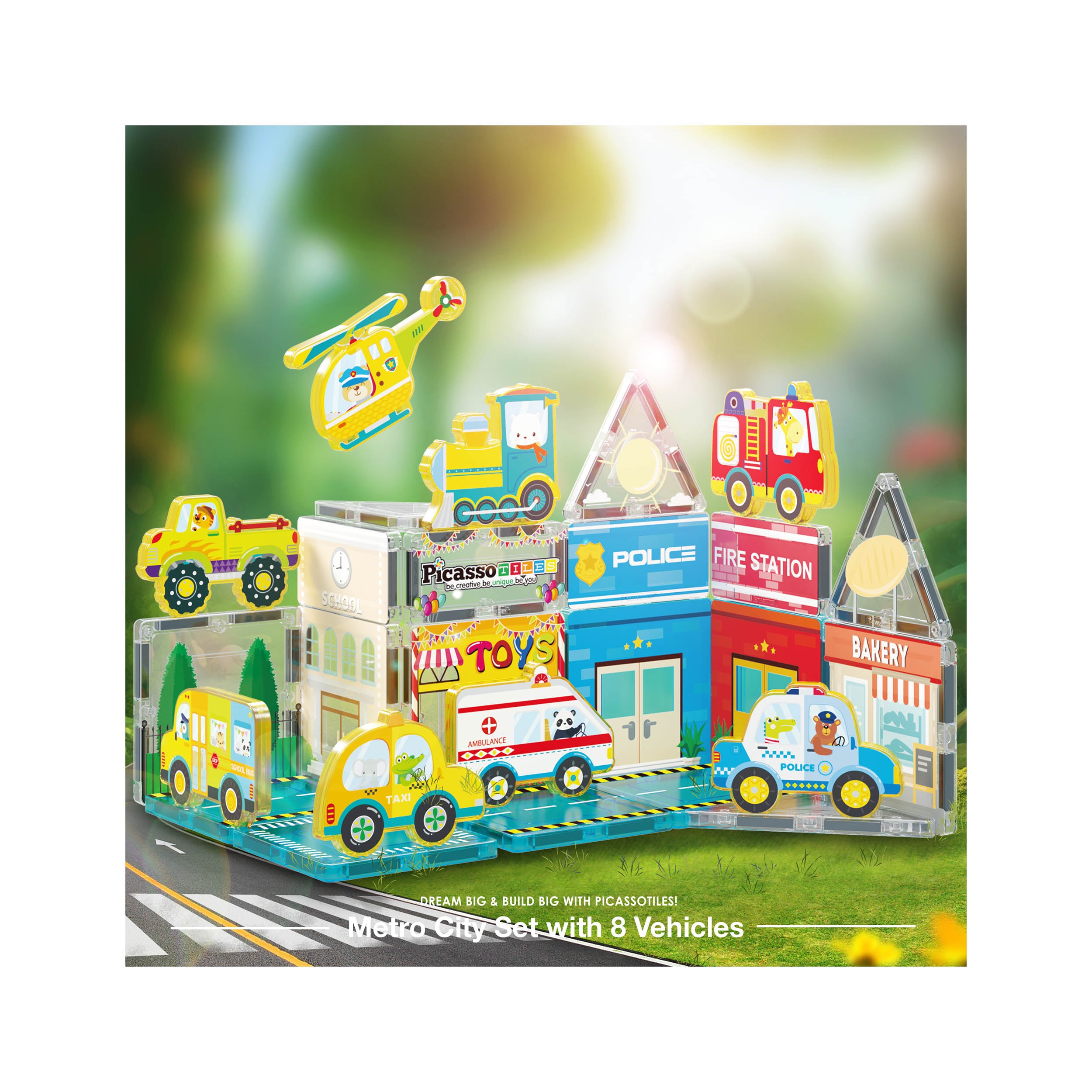 PicassoTiles Metro City Magnetic Tile Playset