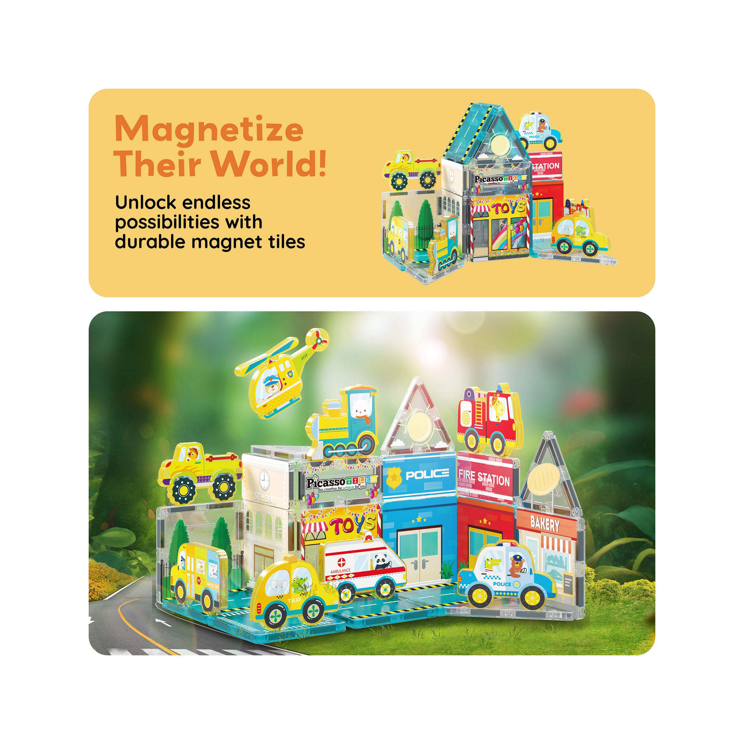 PicassoTiles Metro City Magnetic Tile Playset