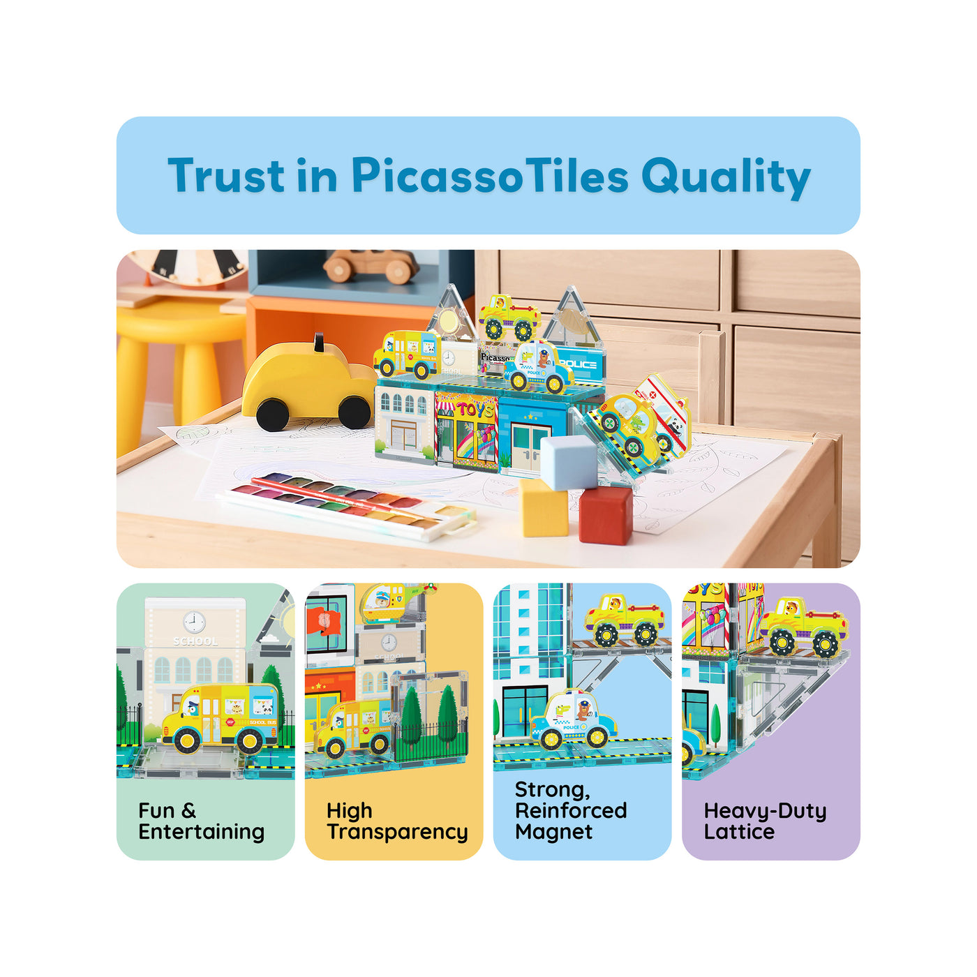 PicassoTiles Metro City Magnetic Tile Playset