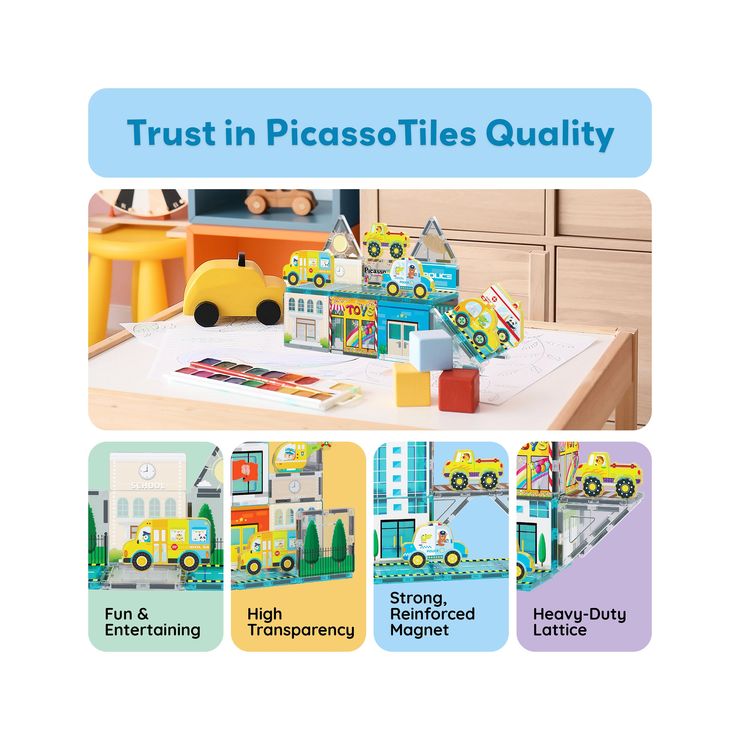 PicassoTiles Metro City Magnetic Tile Playset
