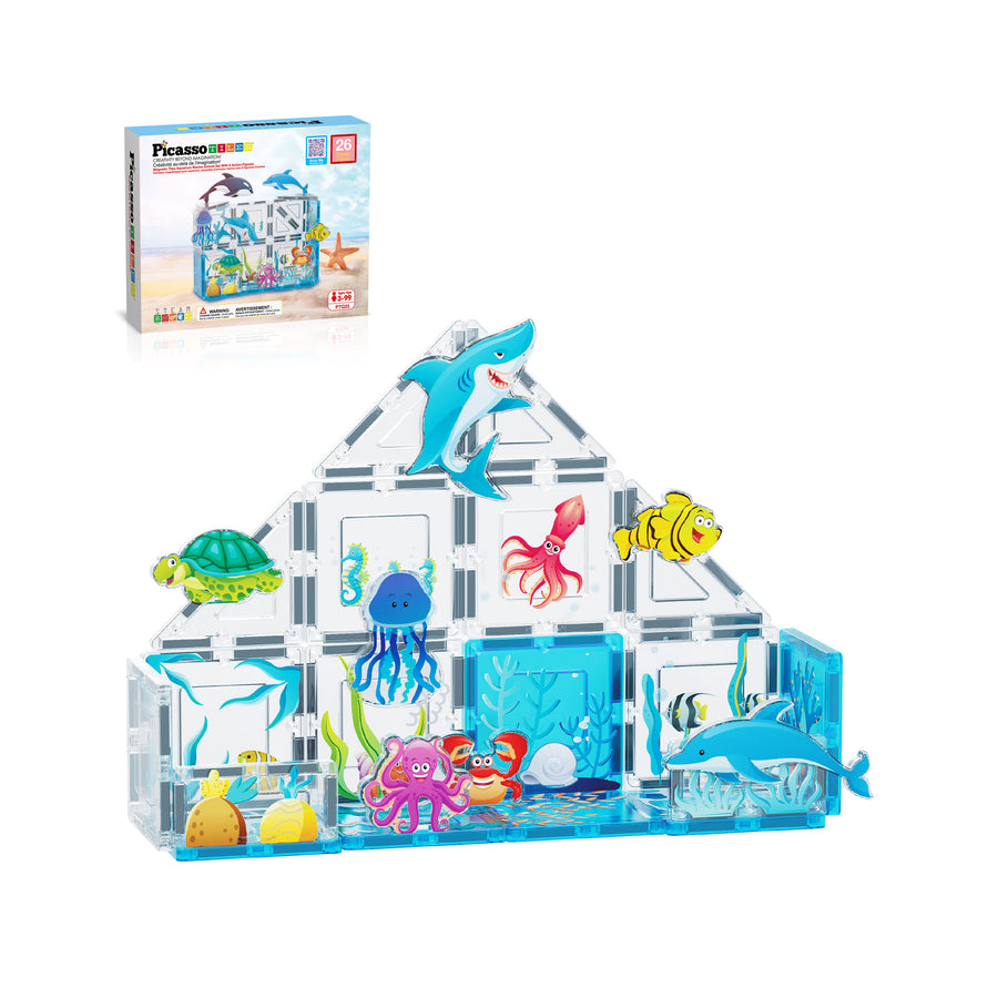 PicassoTiles 26 Piece Marine World Magnetic Toy with Ocean Characters