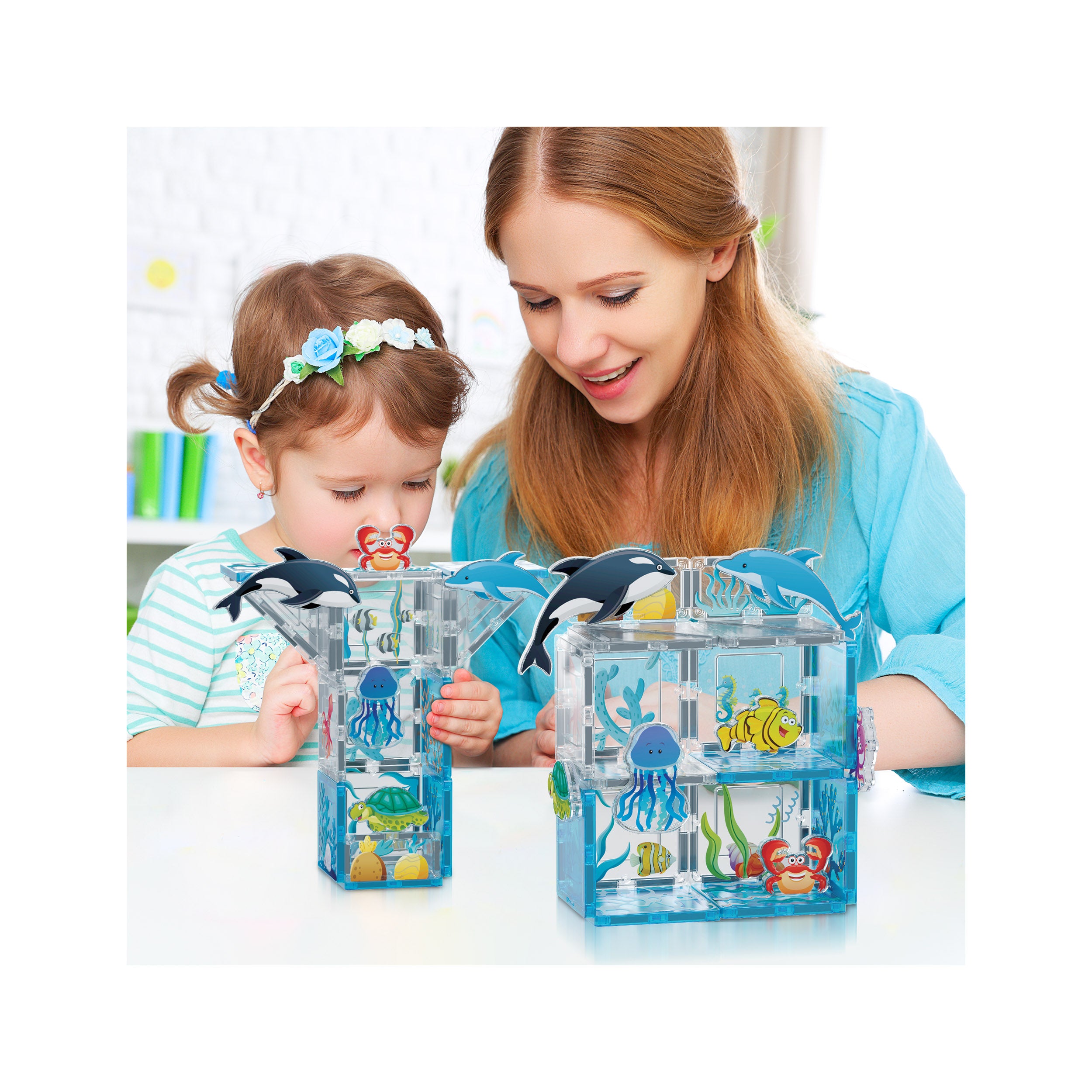 PicassoTiles 26 Piece Marine World Magnetic Toy with Ocean